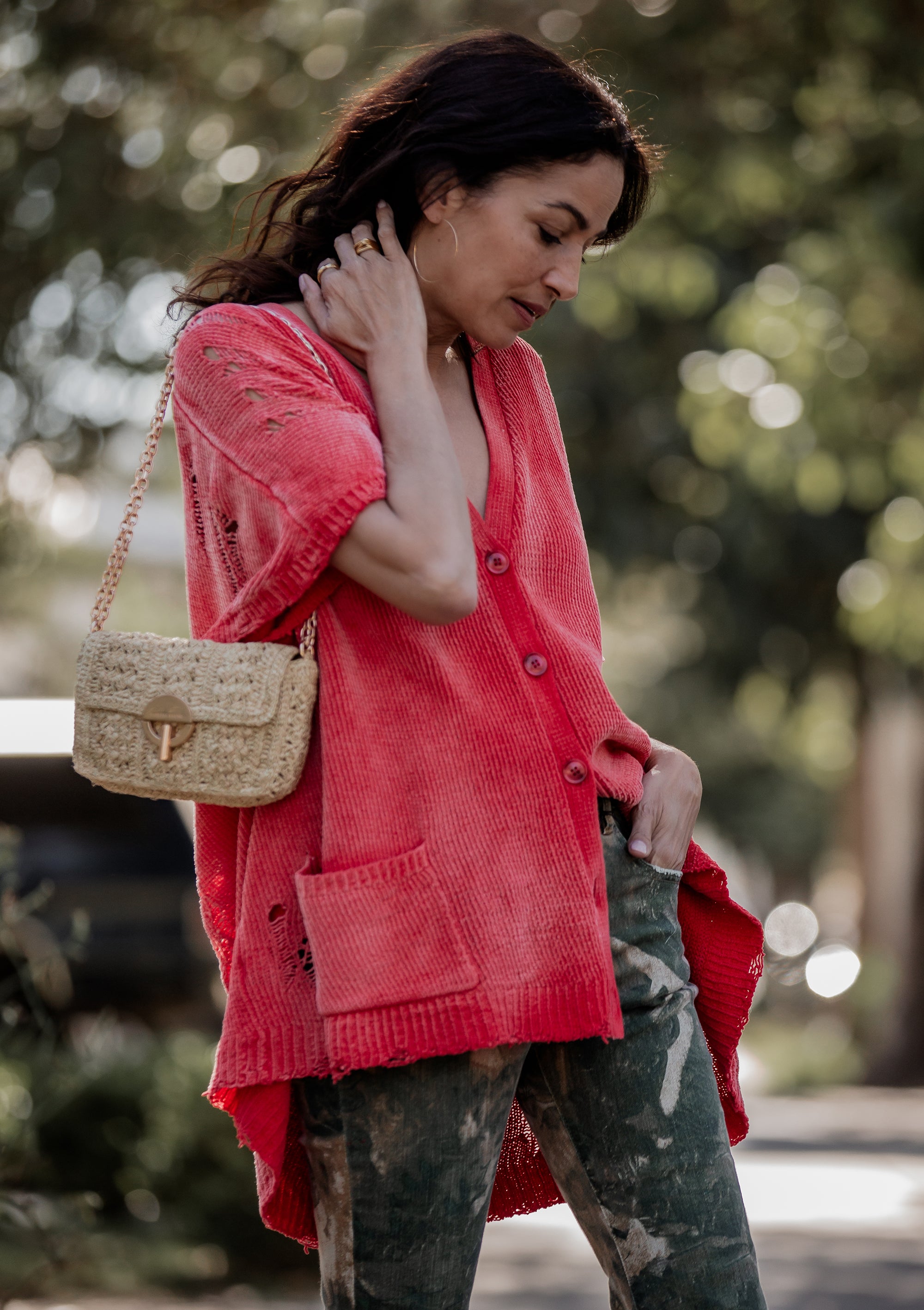 Sleeveless Boxy Cardigan Dress | Red