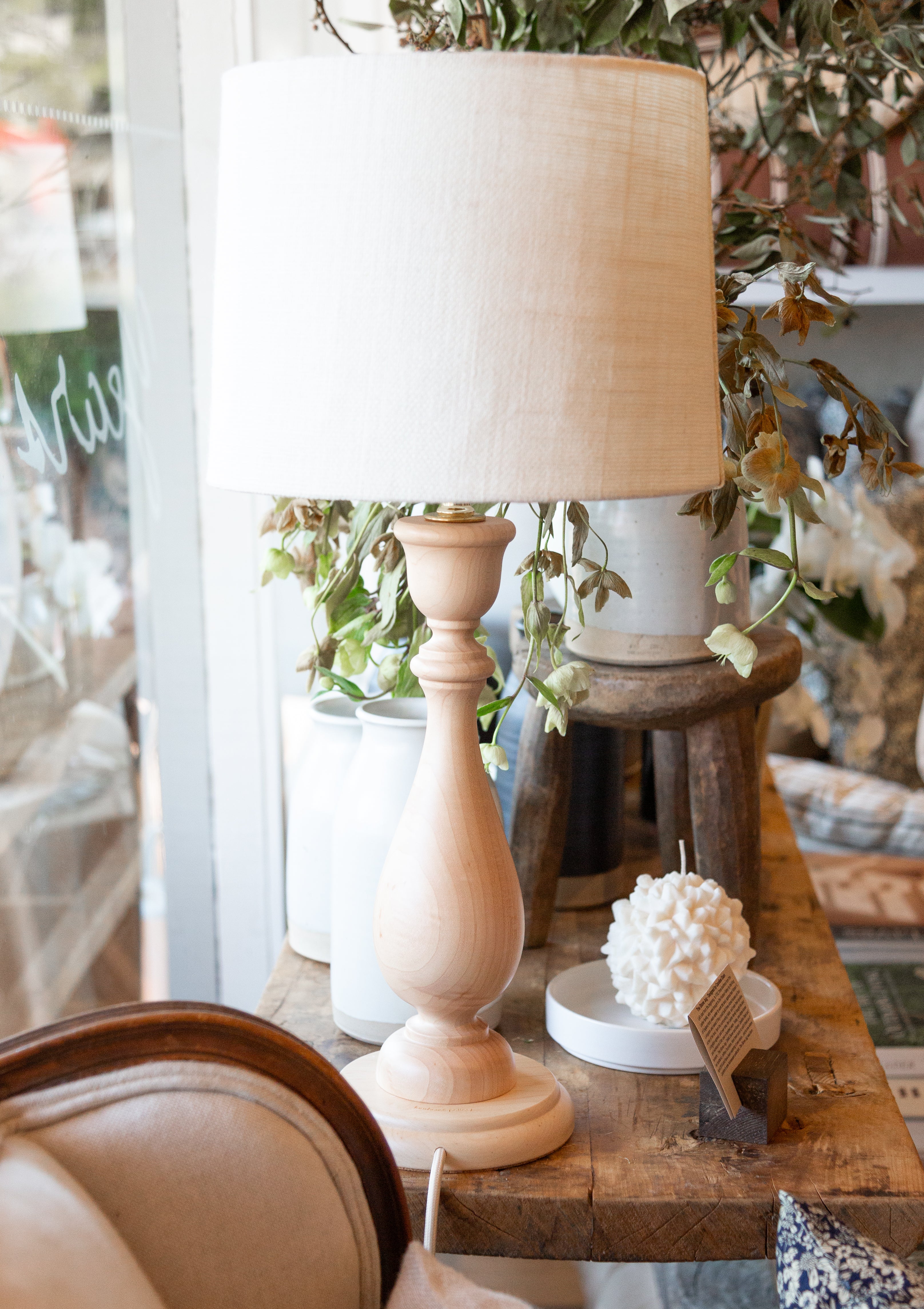 Essex Lamp | Maple/Ivory Burlap Shade