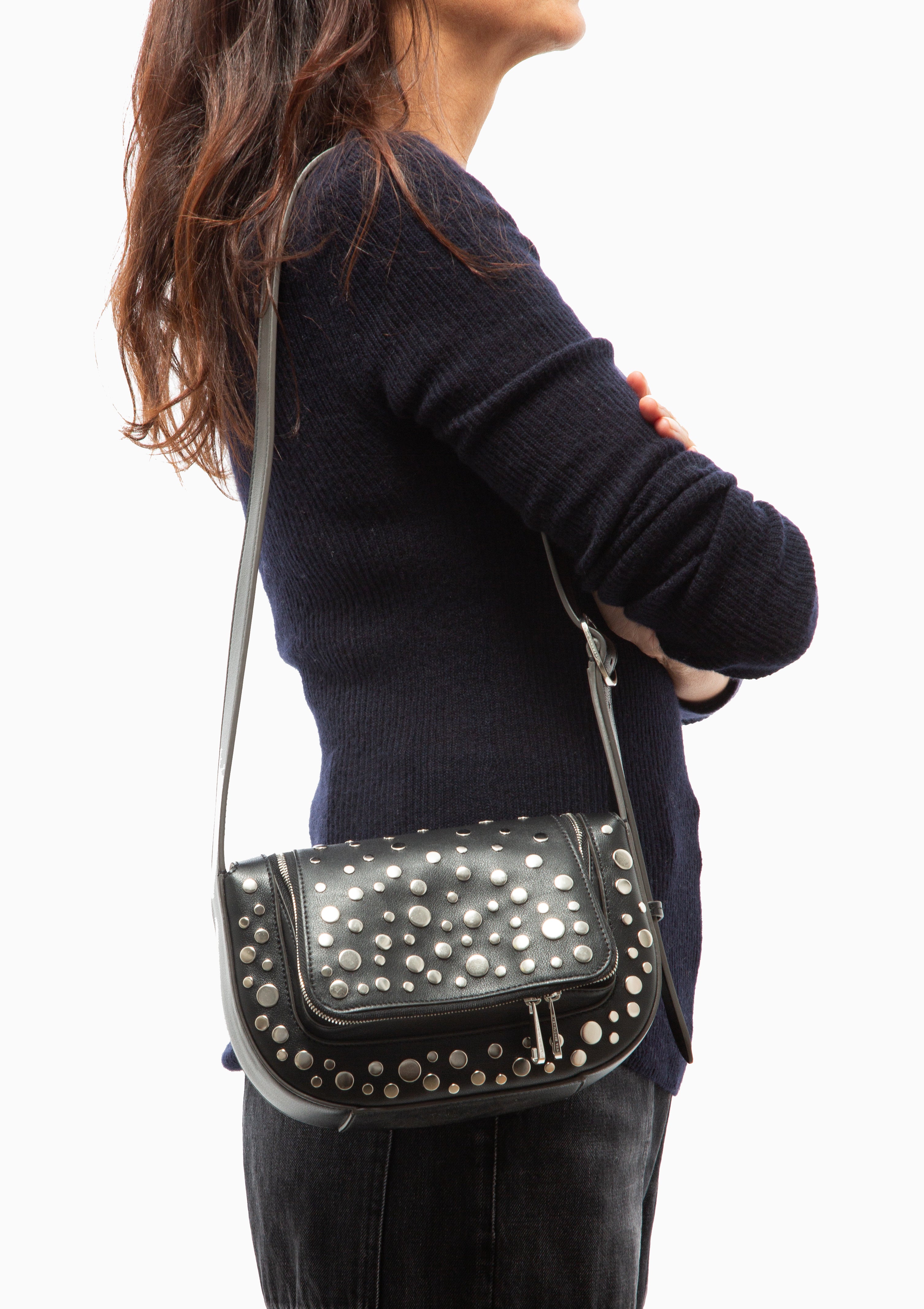 Vere Small Crossbody With Studs | Black