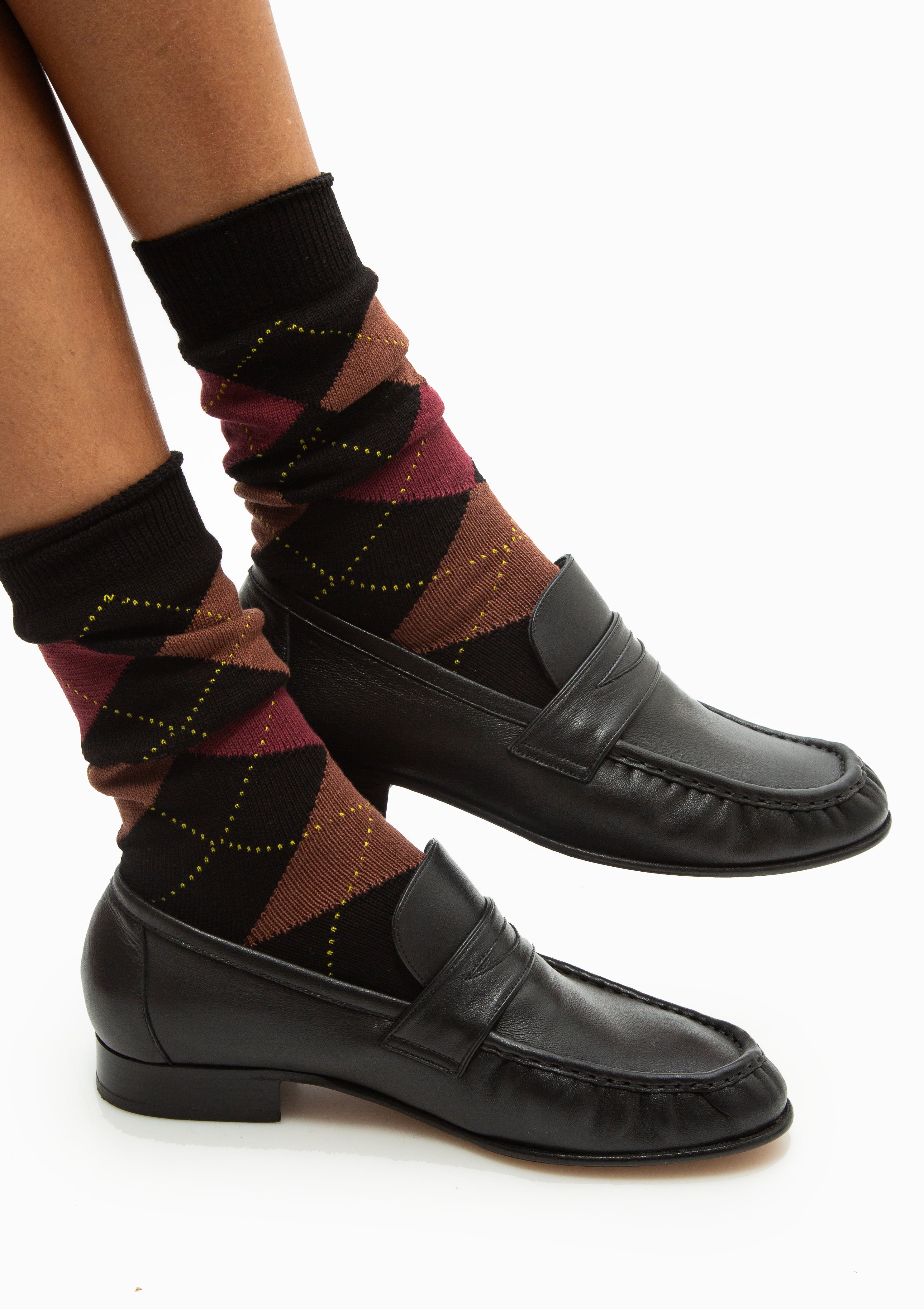 Diamond Plaid Socks | Bordeaux