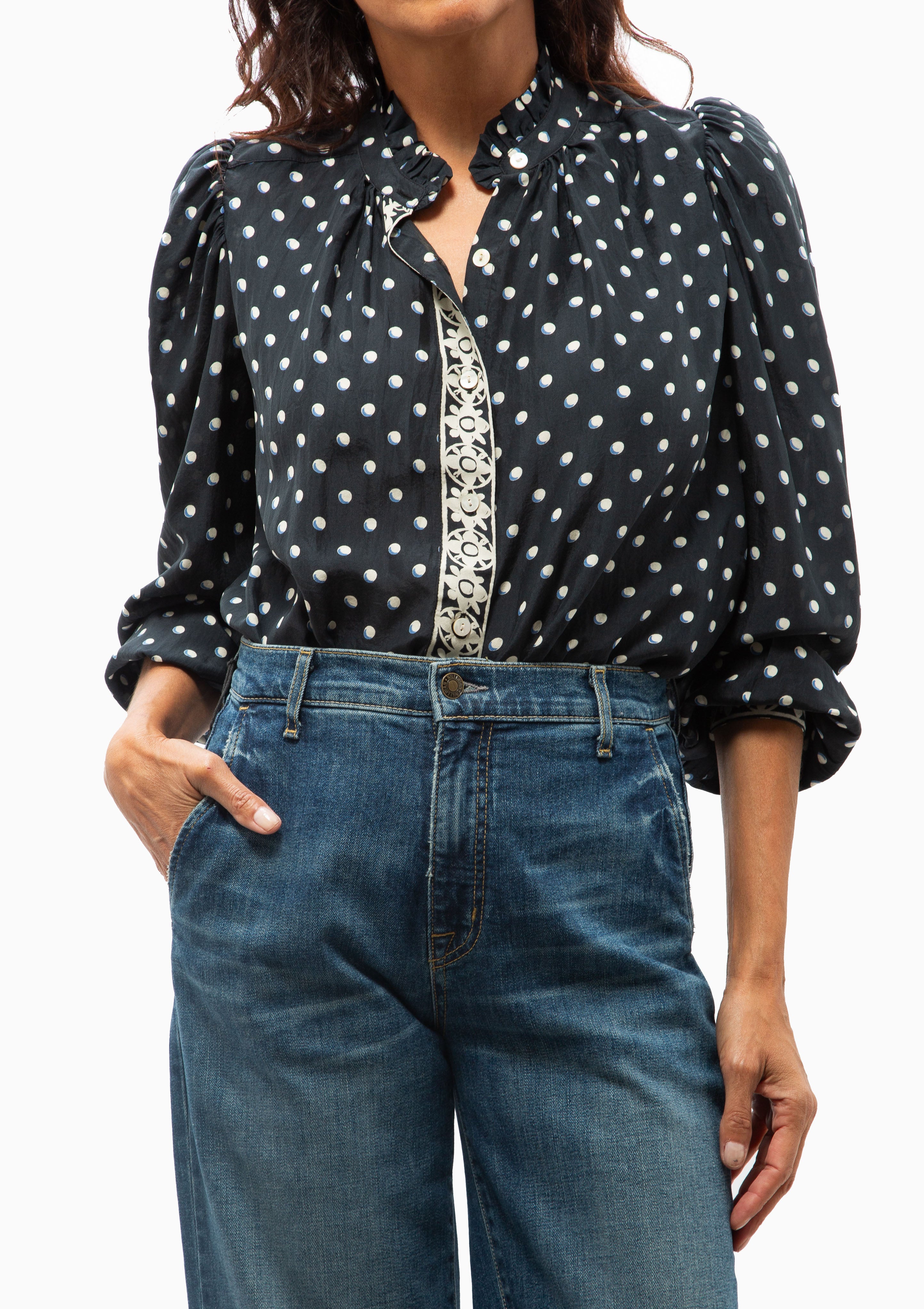 Annabel Dot Silk Shirt | Black Raven