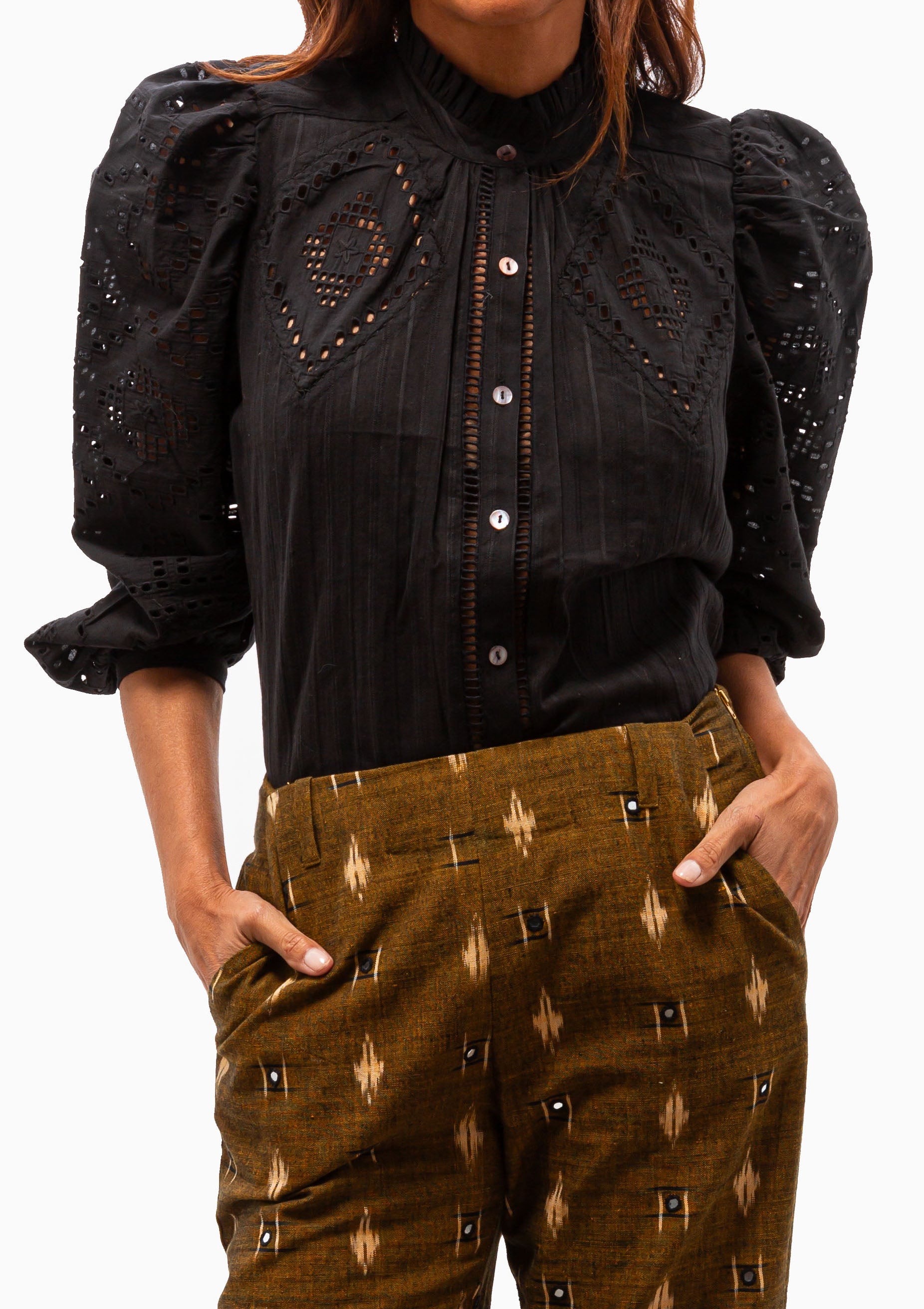 Annabel Ebony Eyelet Shirt | Black Ebony