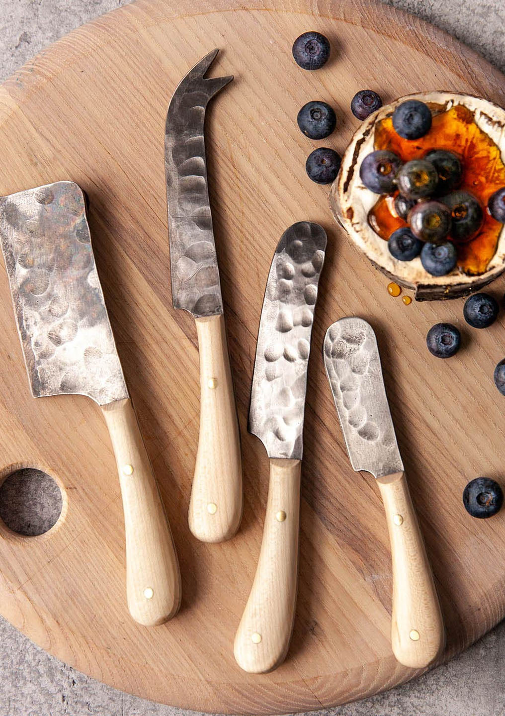 Artisan Forged Cheese Knives | Beech