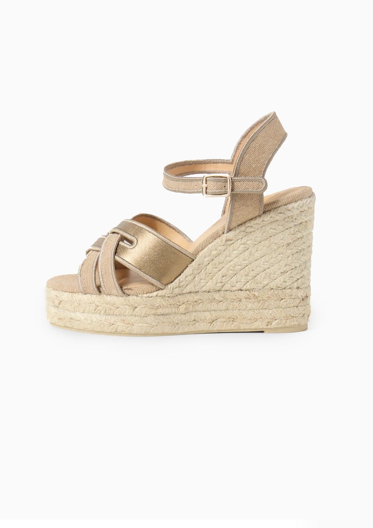 Bresa Leather Canvas Wedge 11cm | Sand