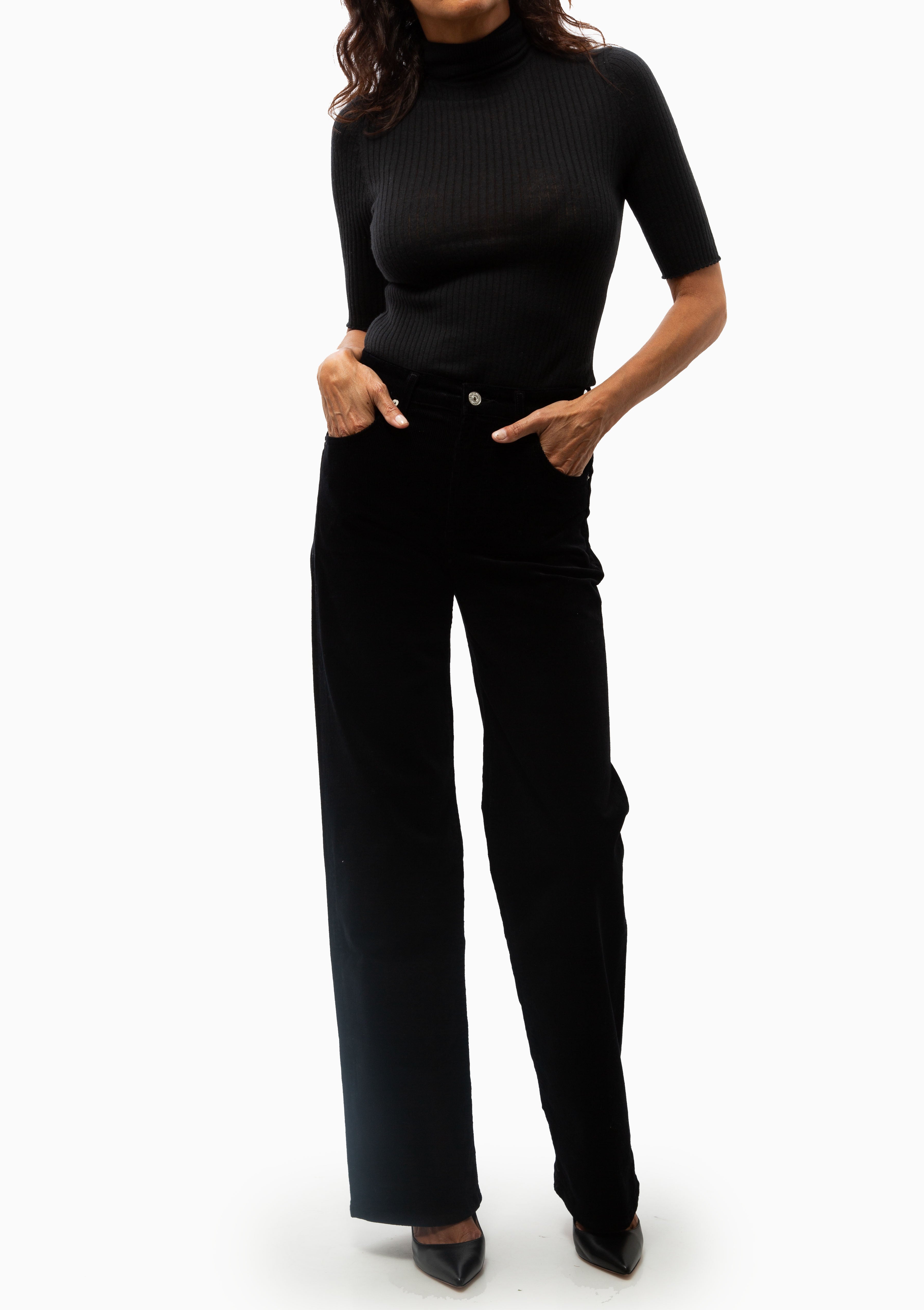 Annina High Rise Wide Leg 33" Corduroy | Black