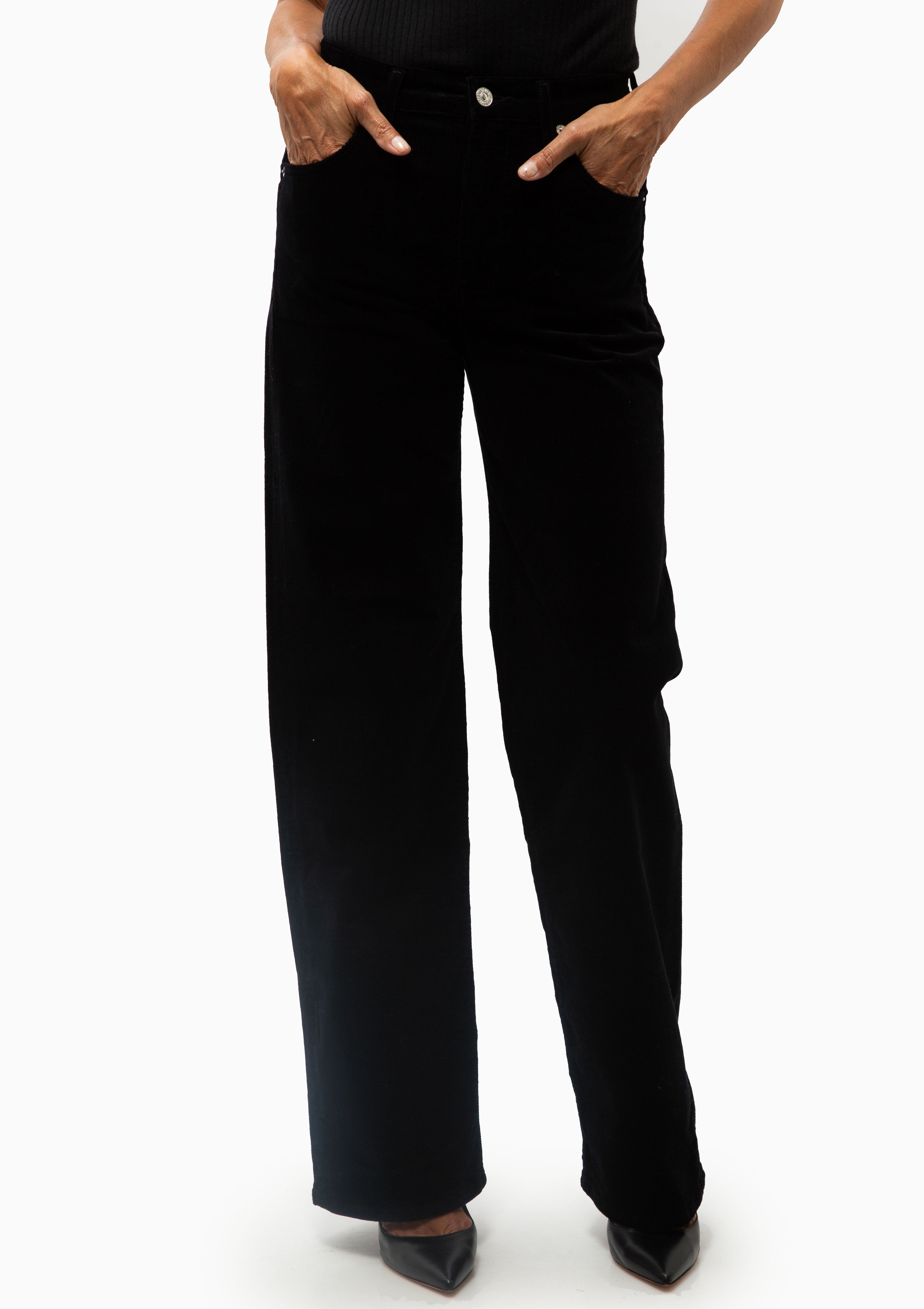 Annina High Rise Wide Leg 33" Corduroy | Black