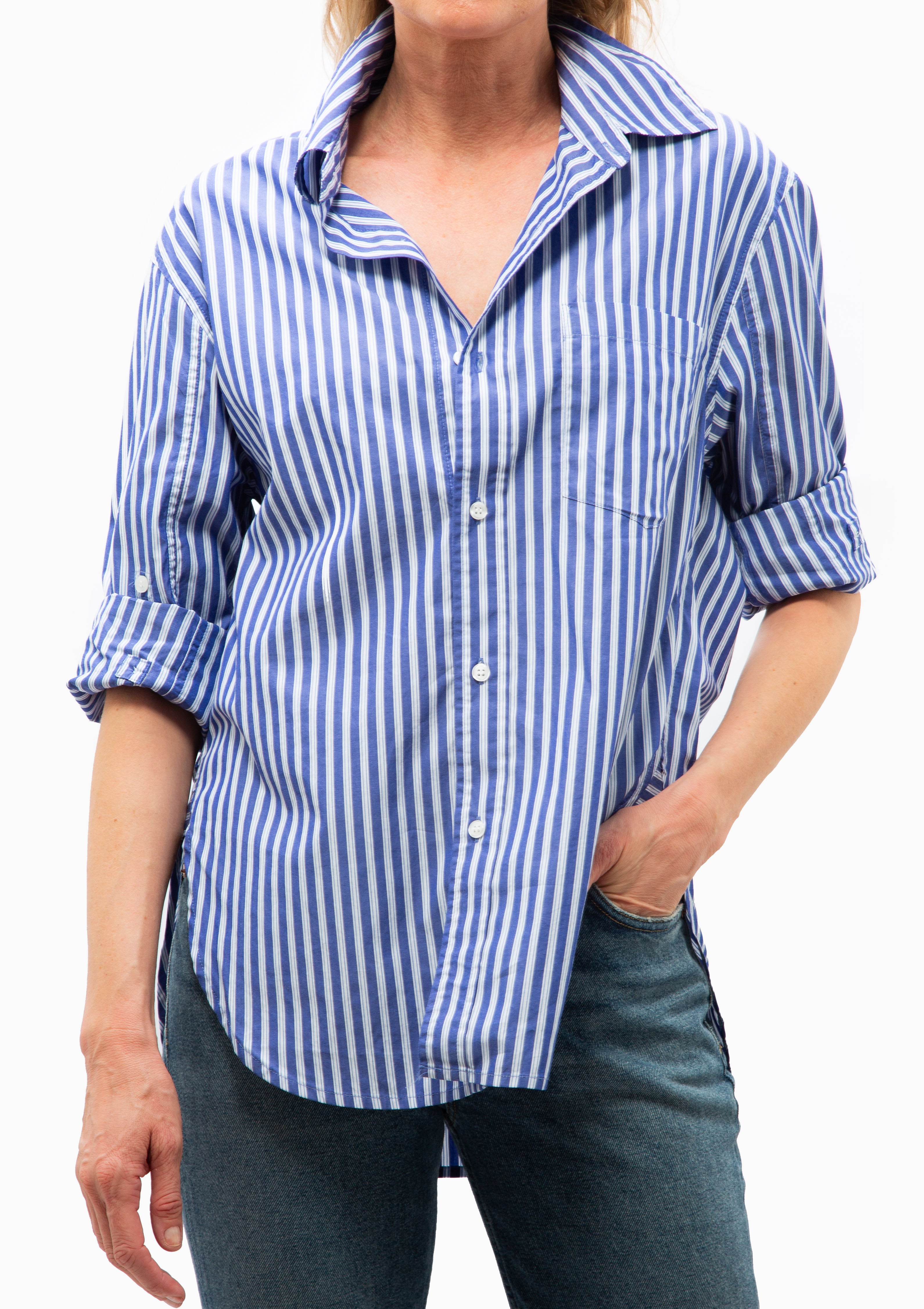 Kayla Shirt | Navy Mesa Stripe