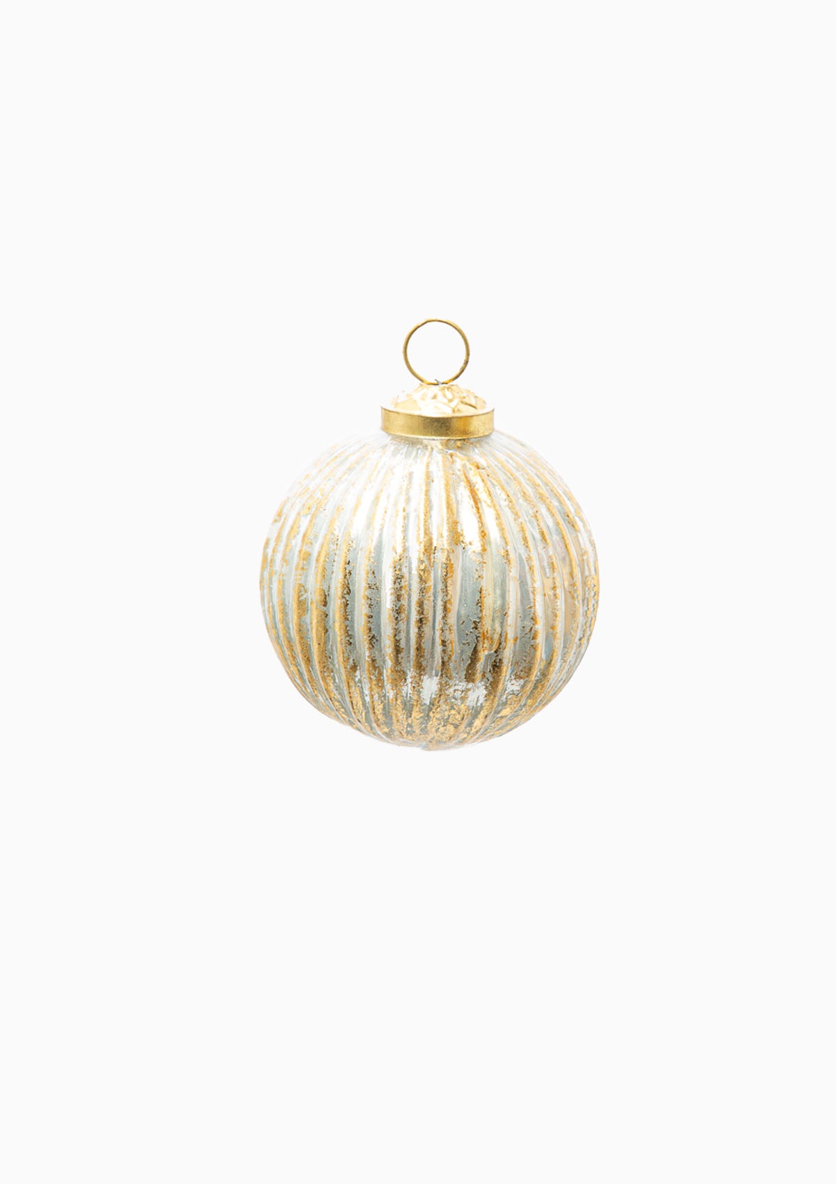 Crackled Gold Leaf Glass Ornament | Striped Globe