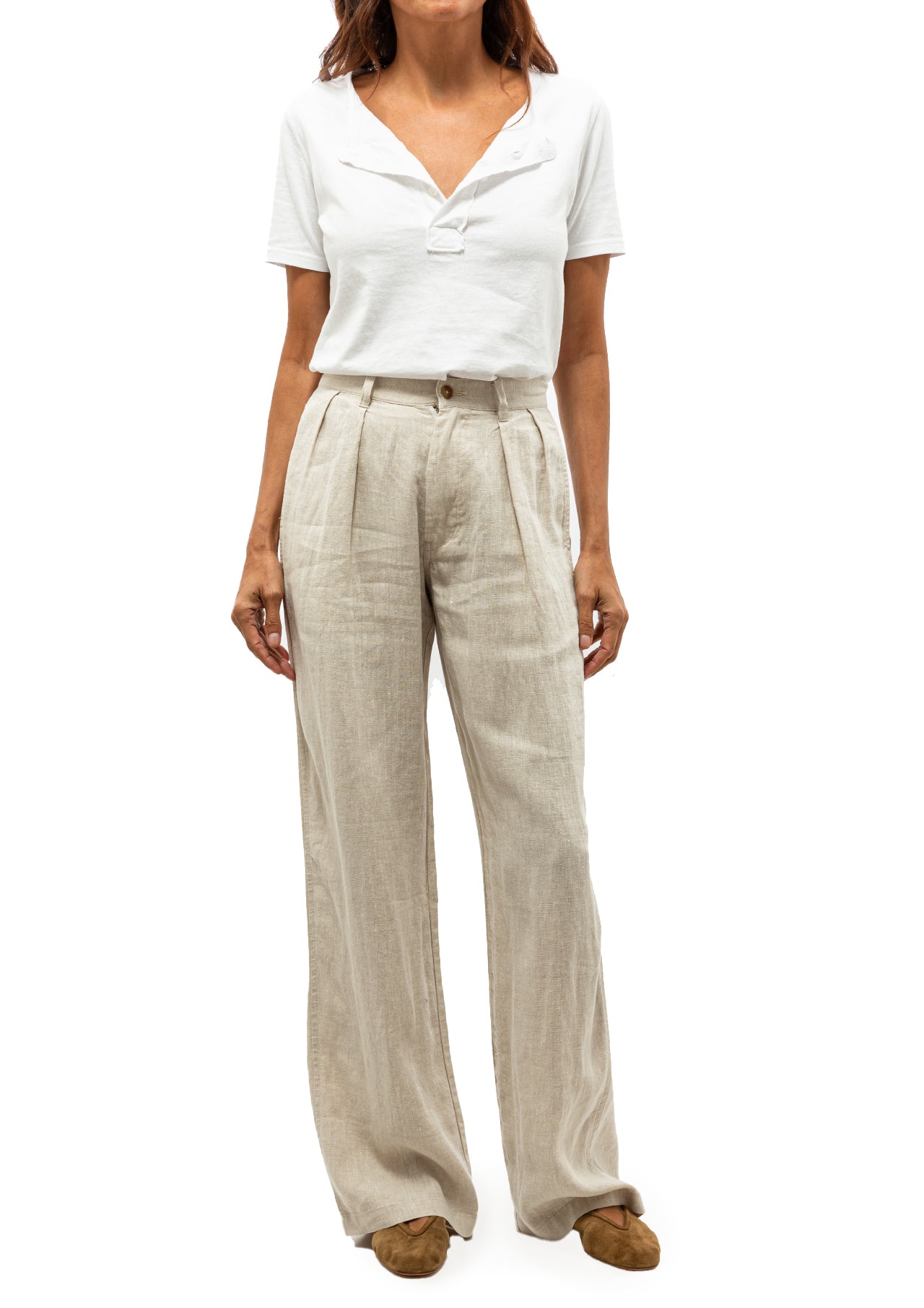 Double Pleat Wide Leg Pant | Natural Linen