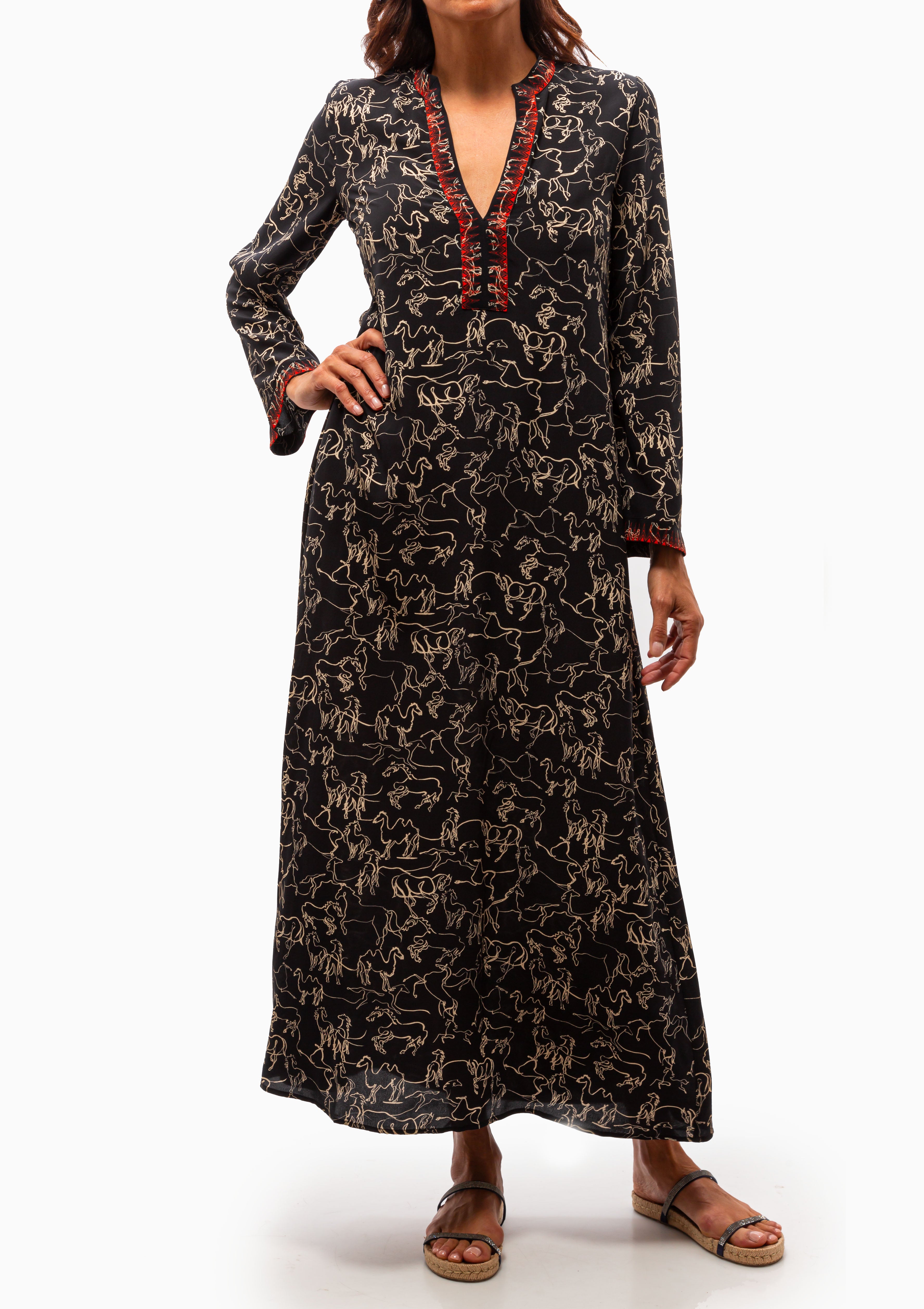 Jenna Caftan In Horse Print | Black