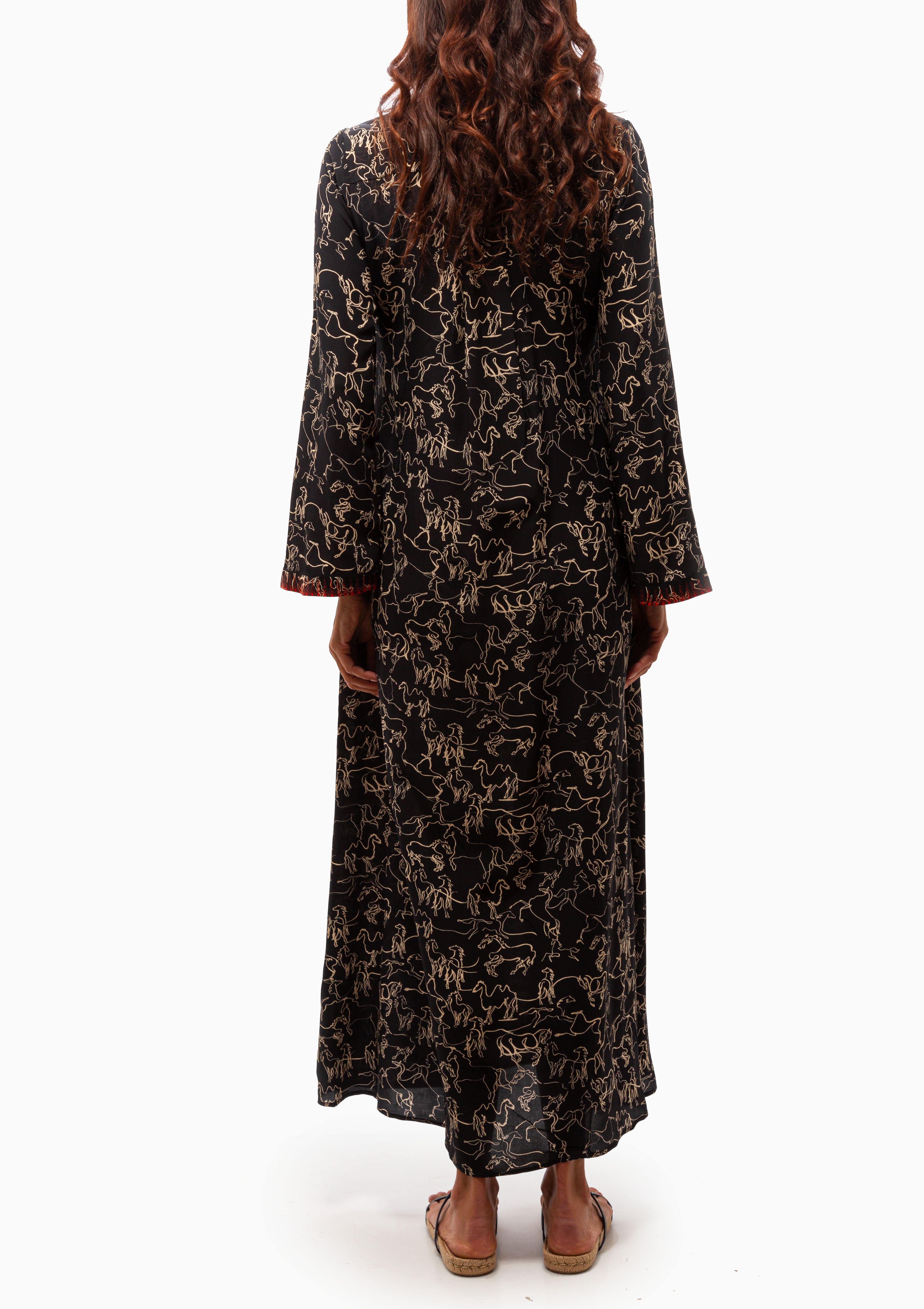 Jenna Caftan In Horse Print | Black