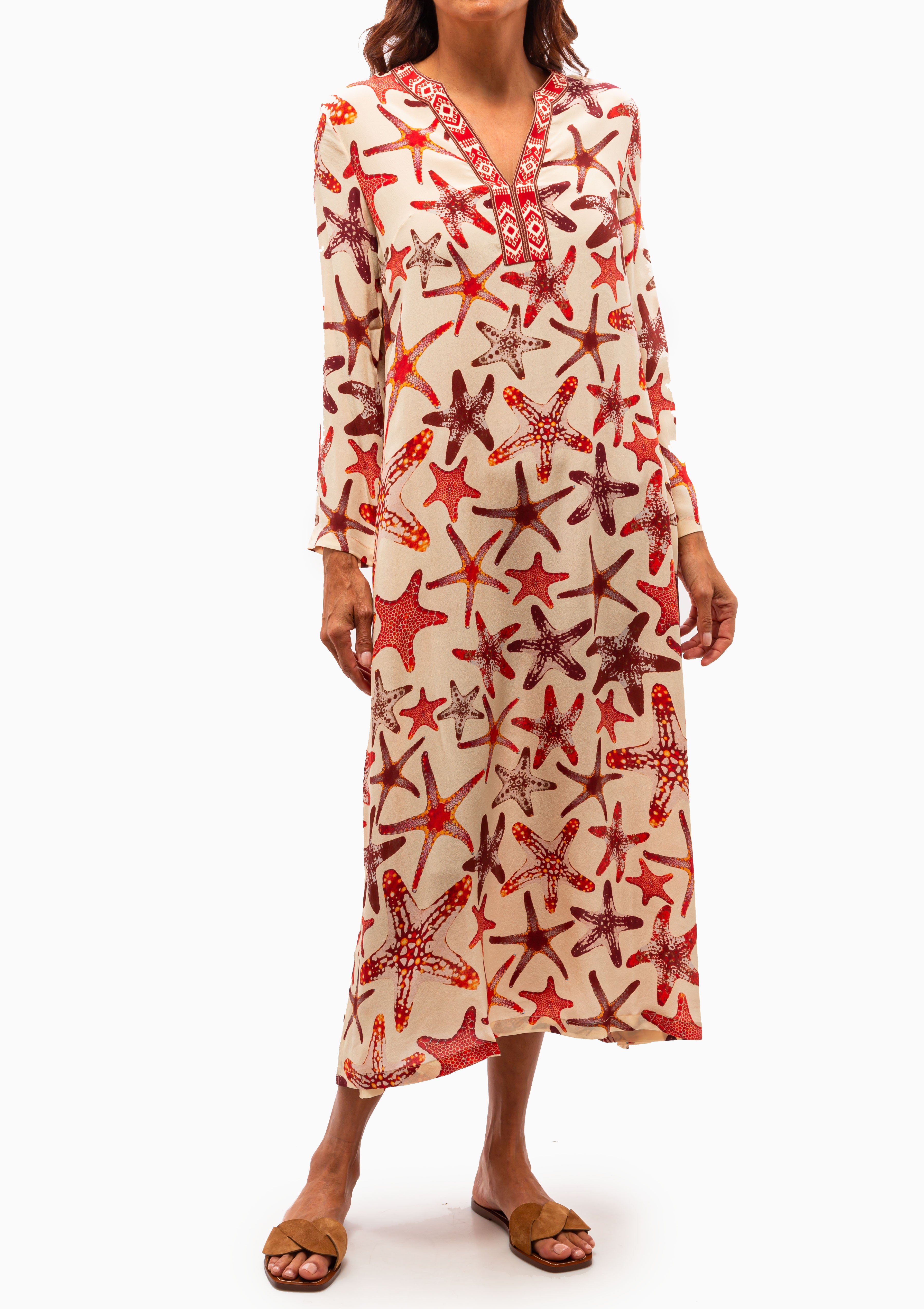 Mintha Caftan In Starfish Print | Cream