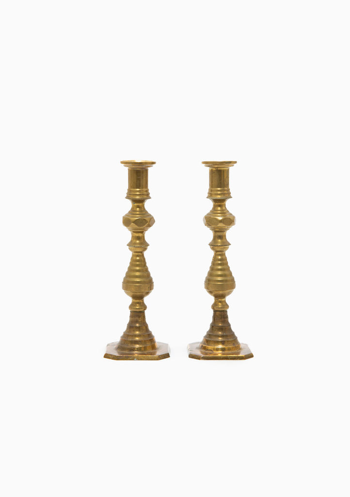 English Brass Beehive Candlesticks Pair 7.5 – DIANI