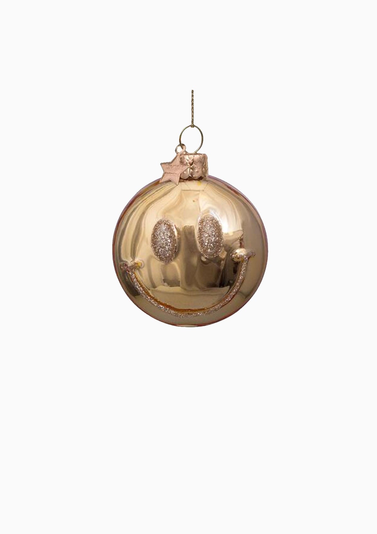 Gold Smiley Glass Ornament | Gold