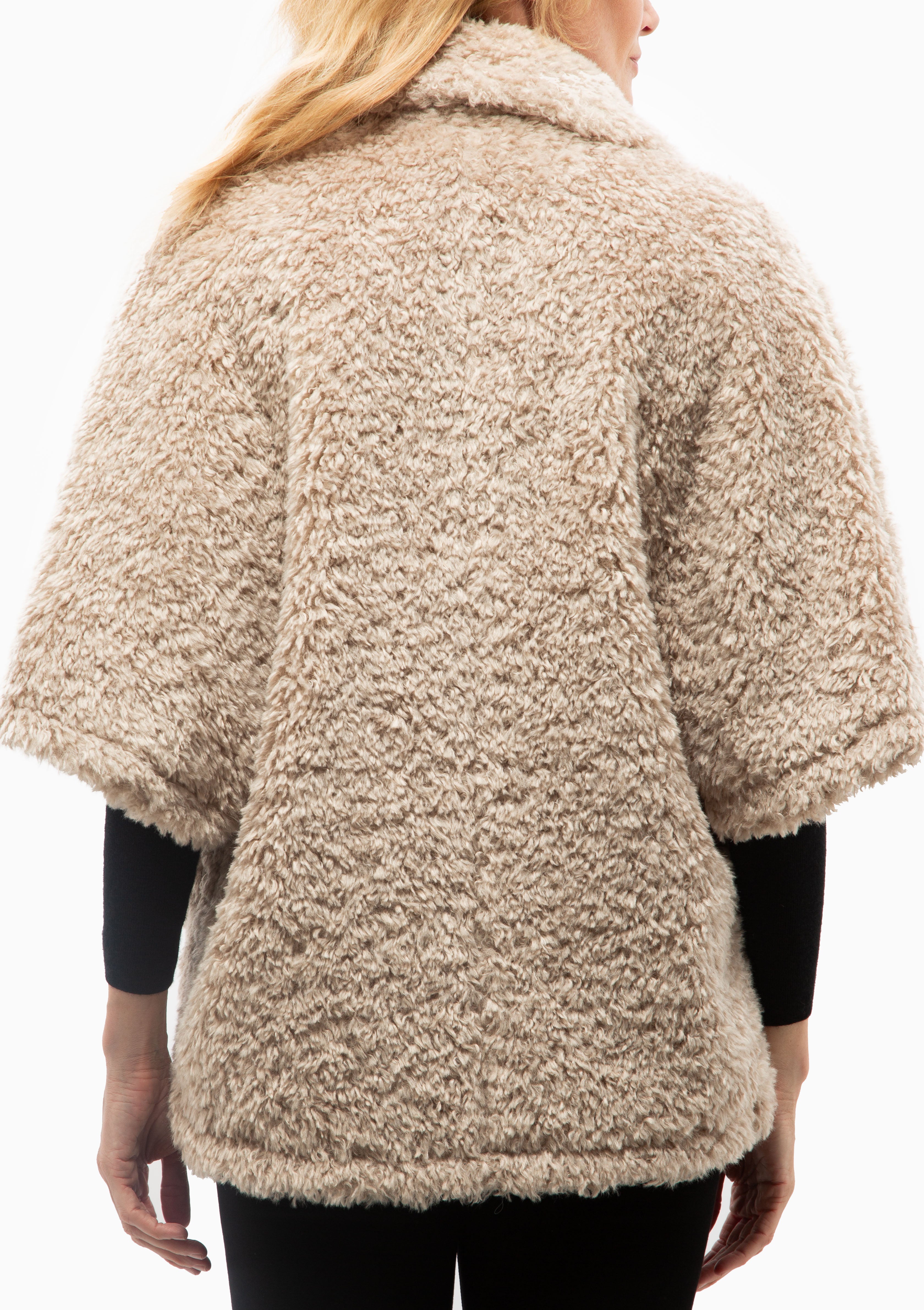 Curly Faux Fur Double Breasted Cape | Chantilly