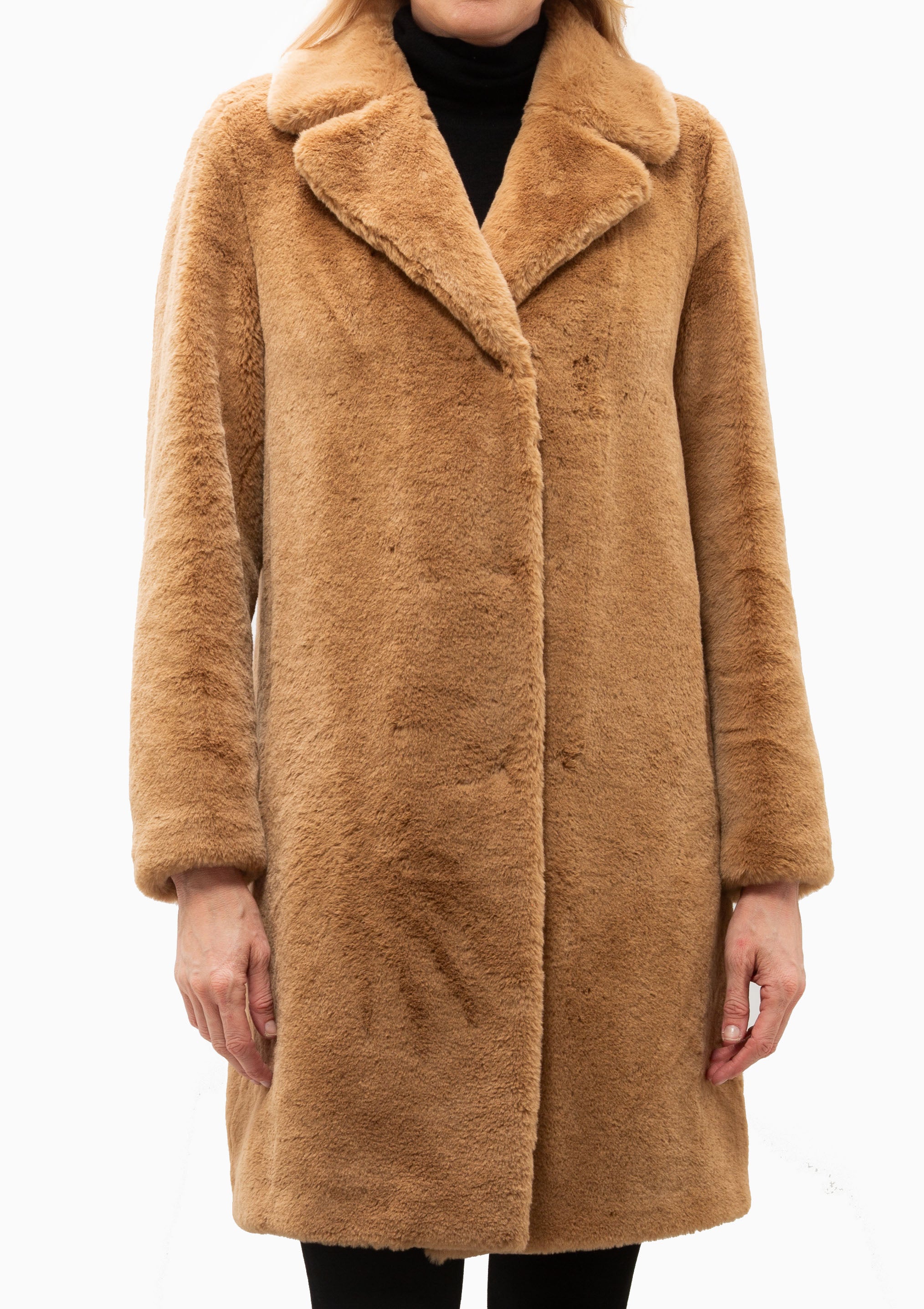 Soft Faux Fur Long Coat | Camel