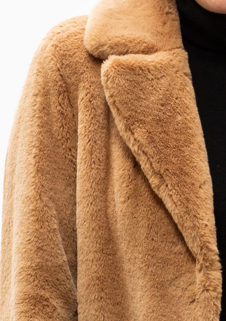 Soft Faux Fur Long Coat | Camel