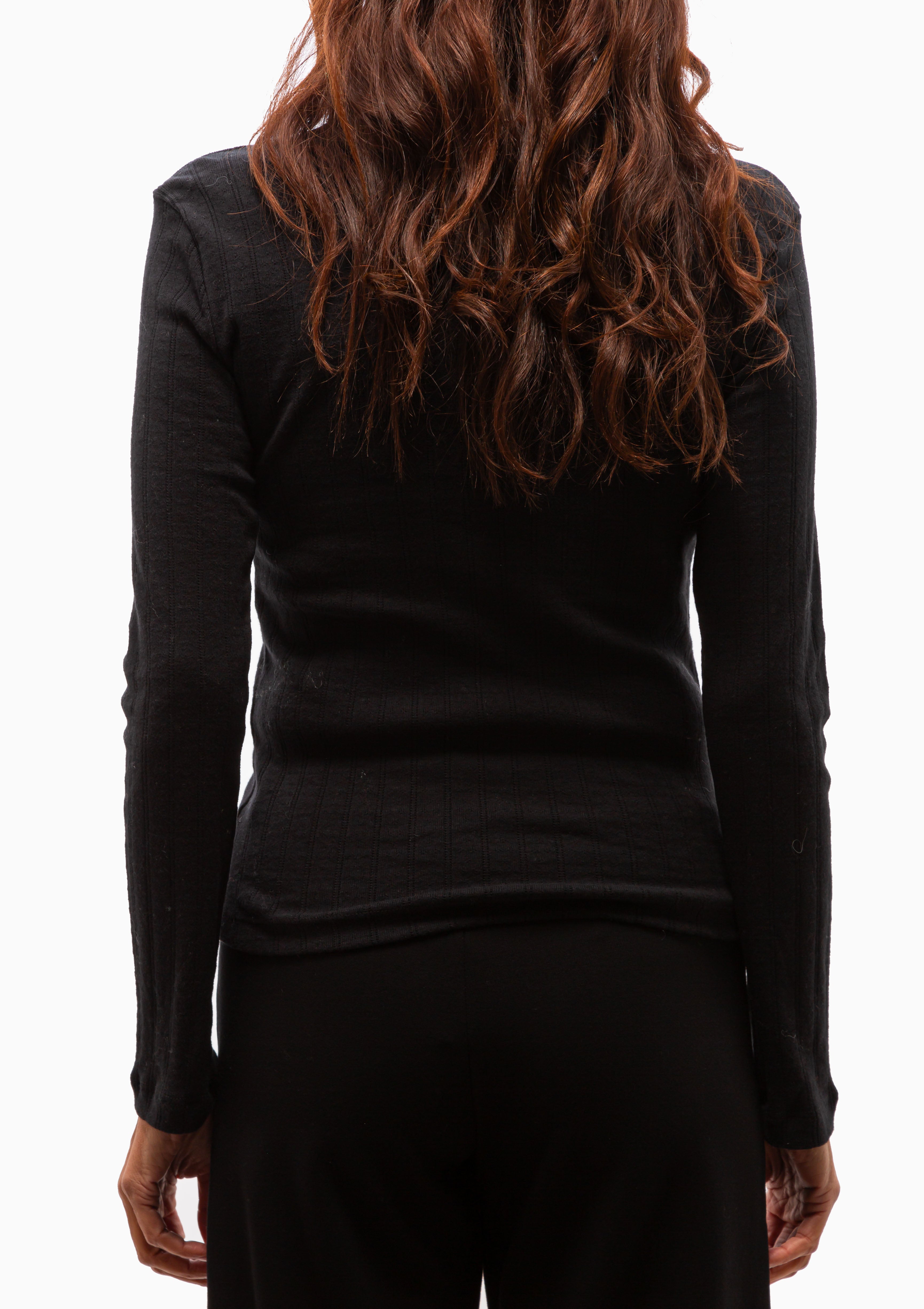 Pointelle Slim Fit Long Sleeve Tee | Black