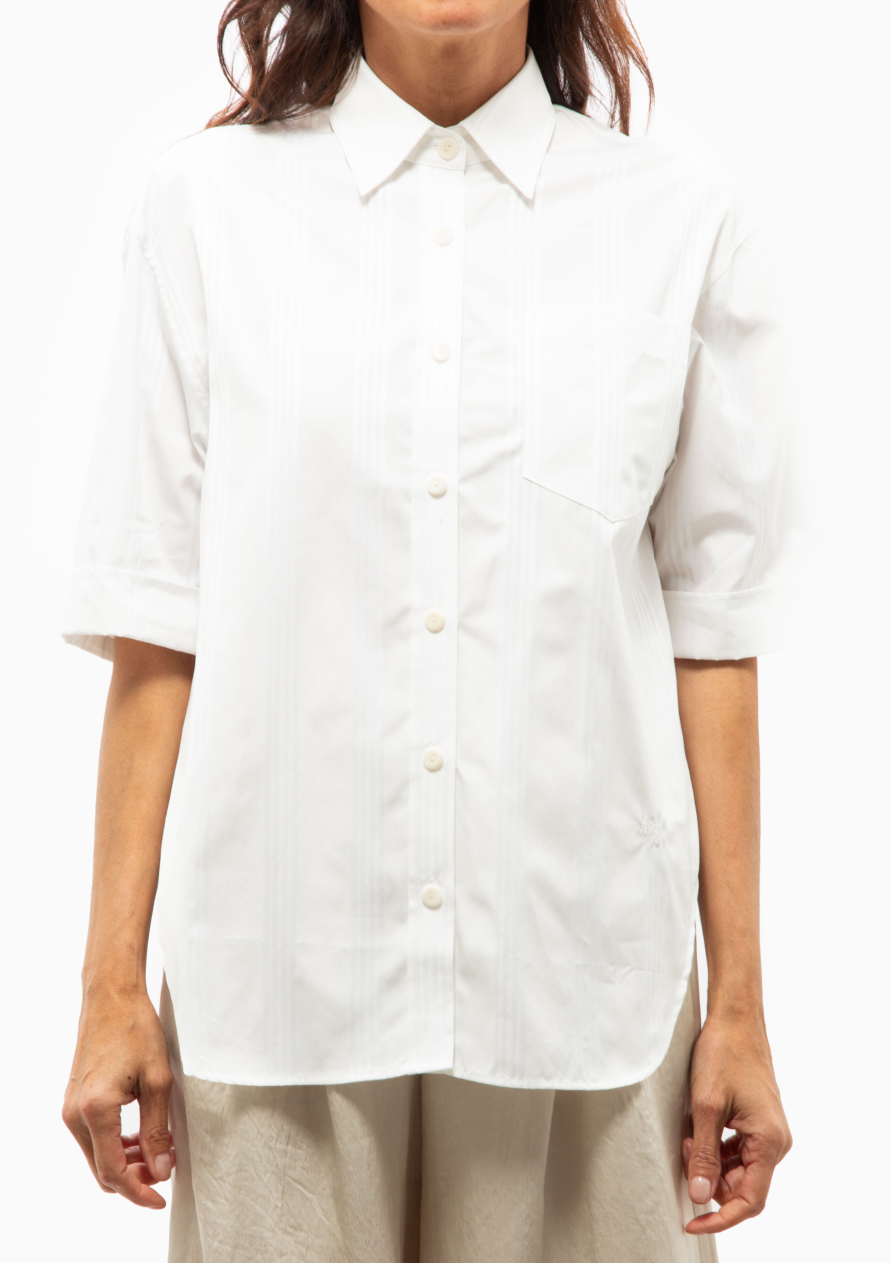 Short Sleeve Oversized Shirt | White/White Stripe