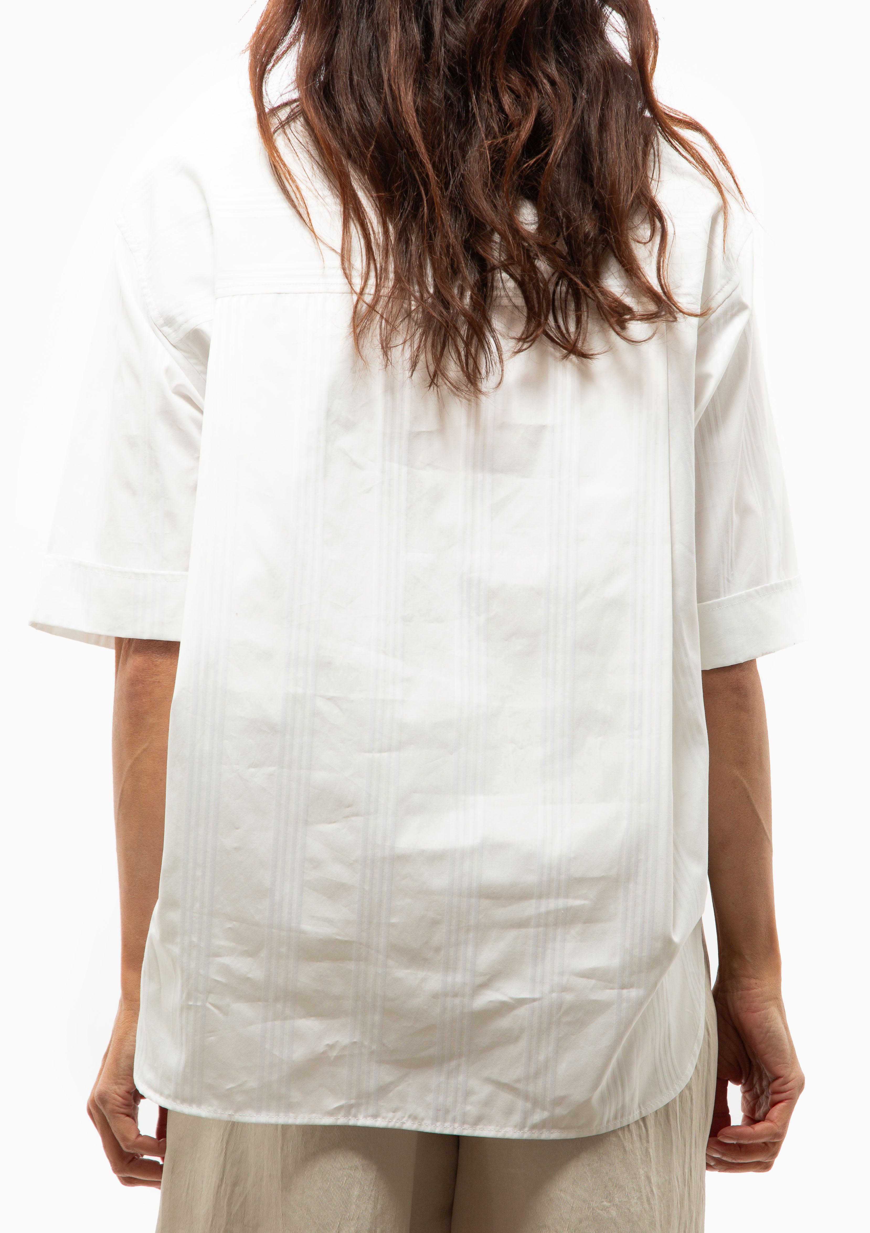 Short Sleeve Oversized Shirt | White/White Stripe