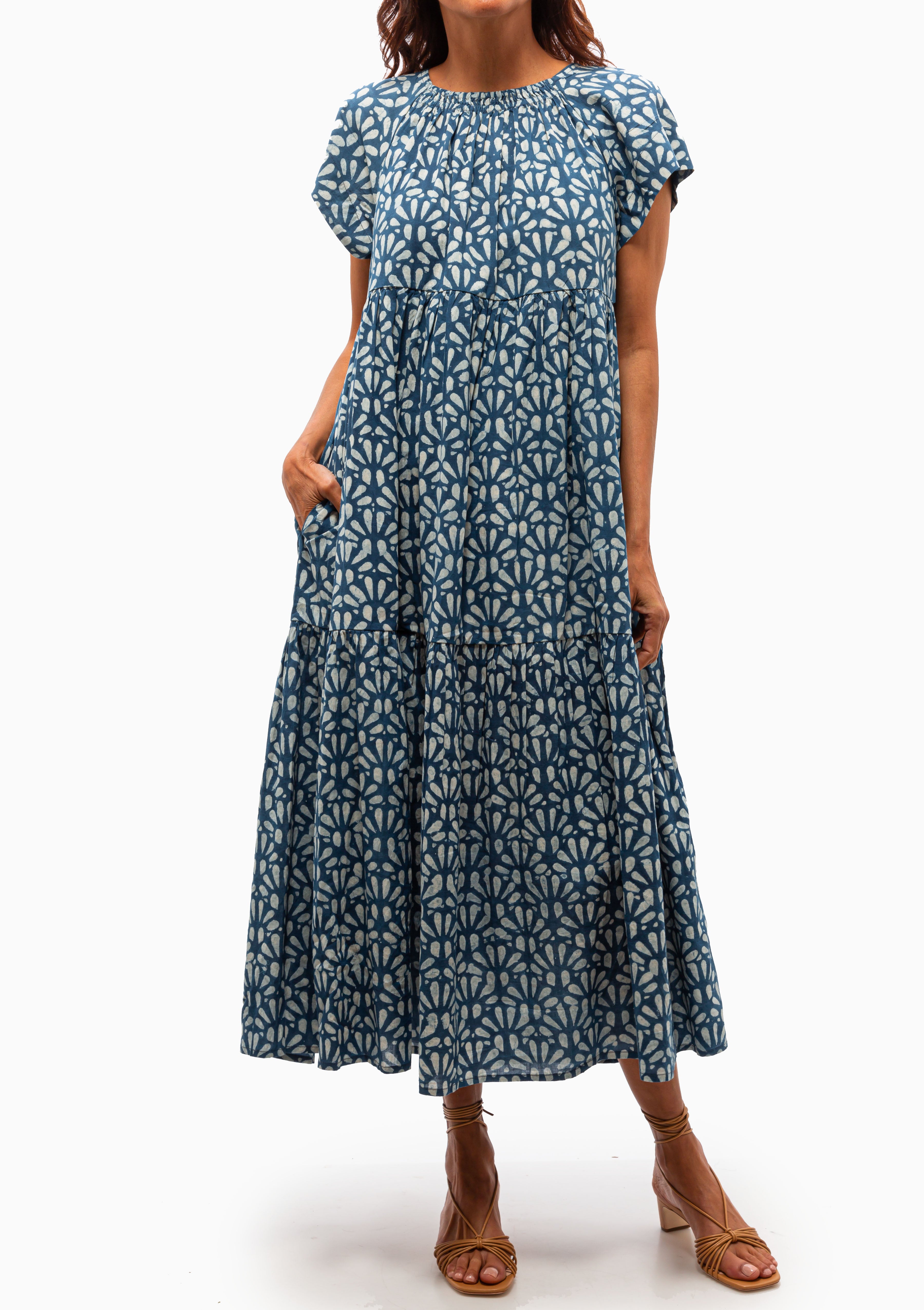 Vienna Maxi Dress | Trellis In Indigo