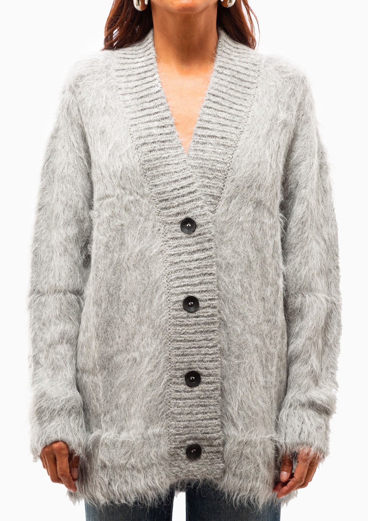 Fuzzy Cardigan | Light Grey