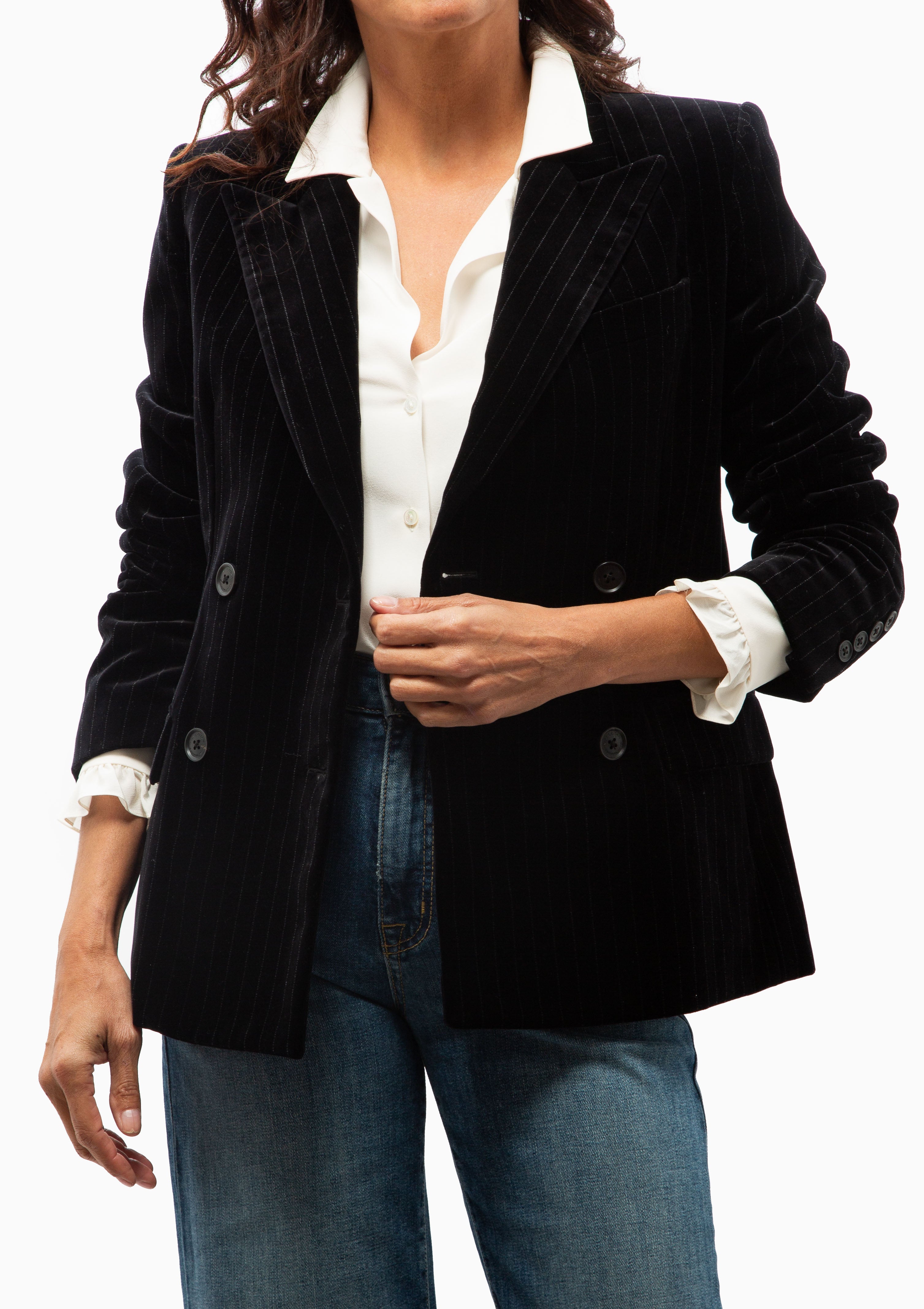 Veda Jacket | Black Pinstripe