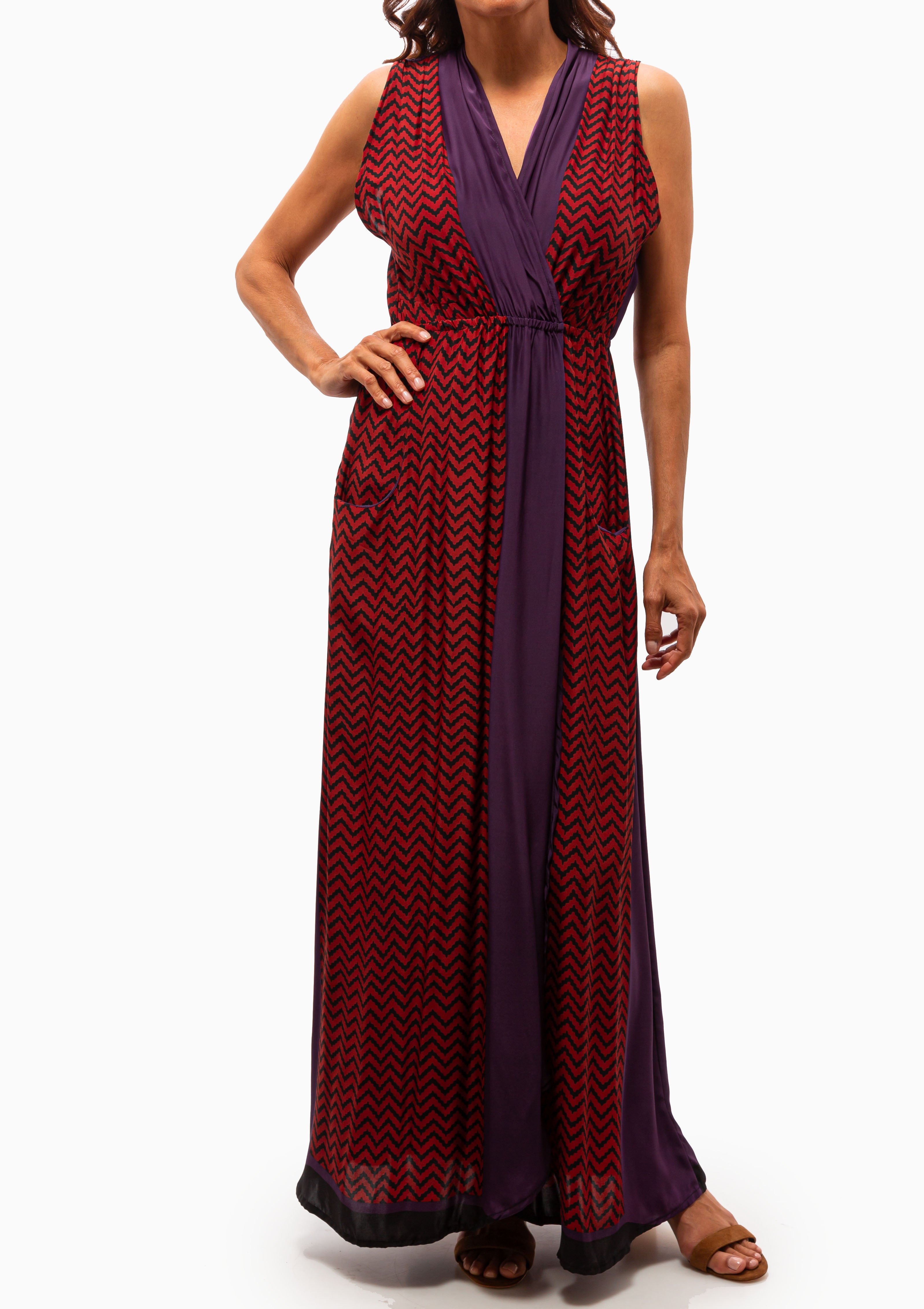 Nico Sleeveless Maxi | Block Zigzag Aubergine