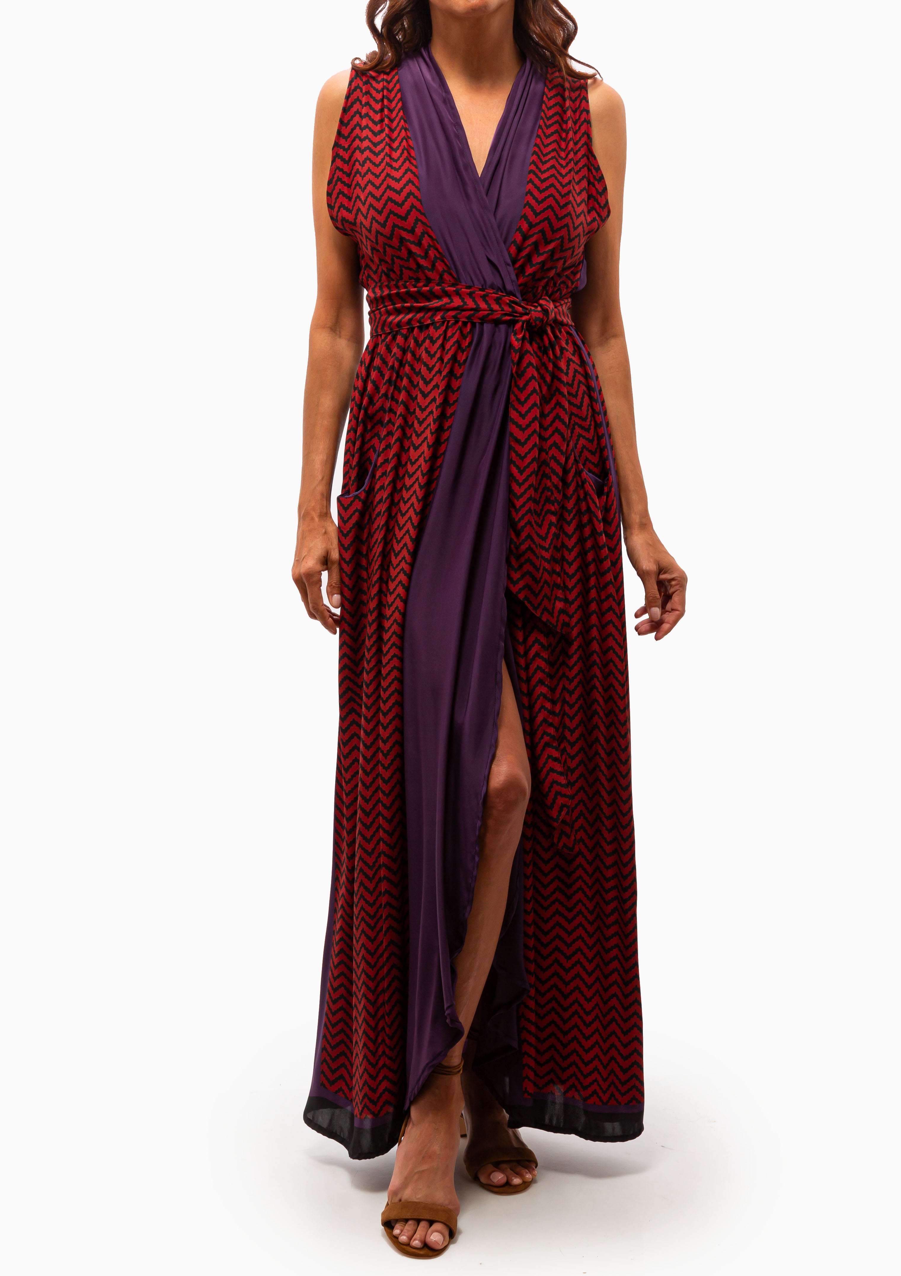 Nico Sleeveless Maxi | Block Zigzag Aubergine