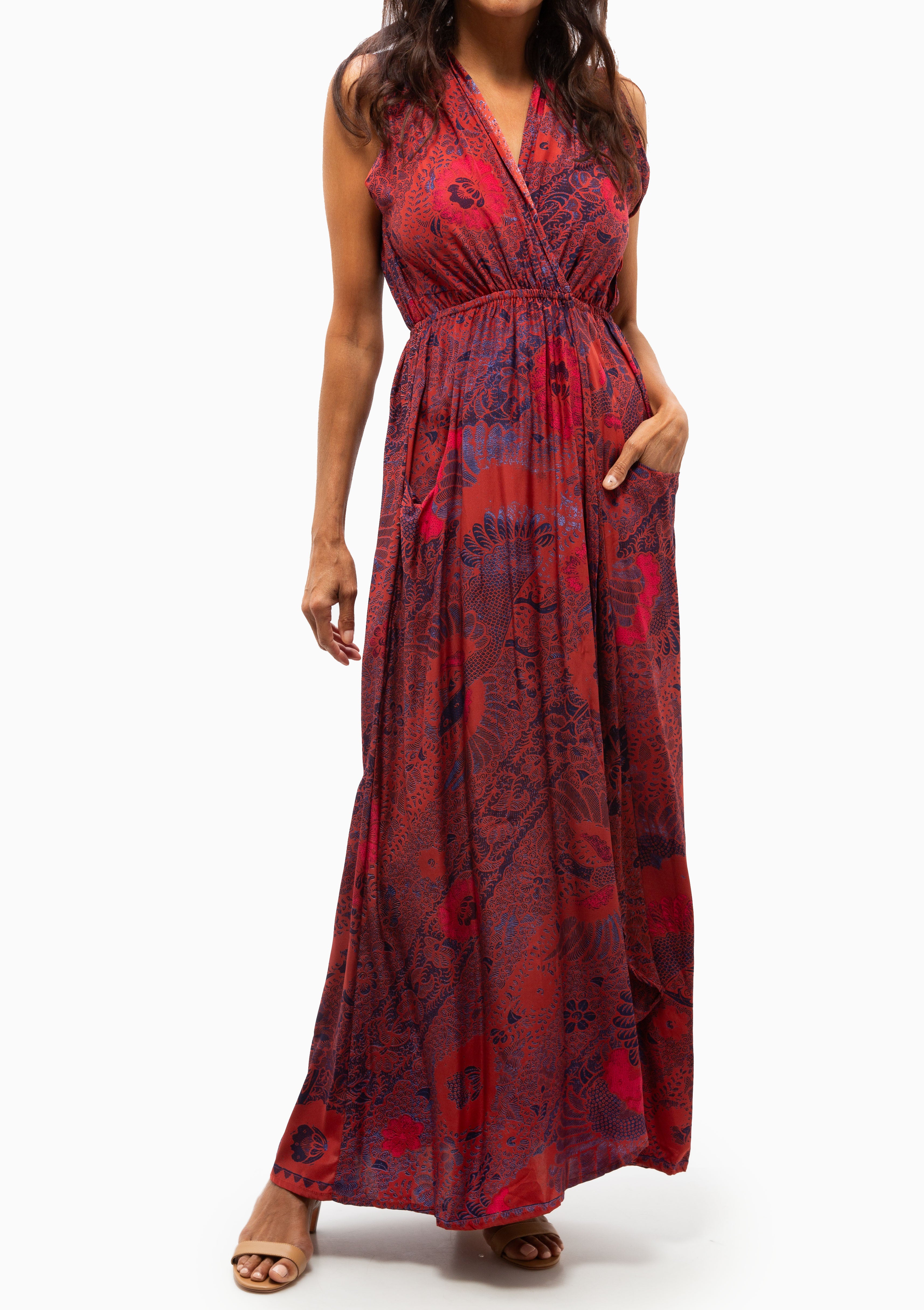 Nico Sleeveless Maxi With Sash | Peacock Currant