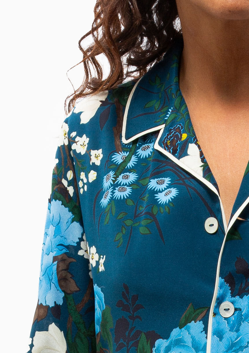 Yves Silk Crepe De Chine Pajamas | Tibatant Blue Floral