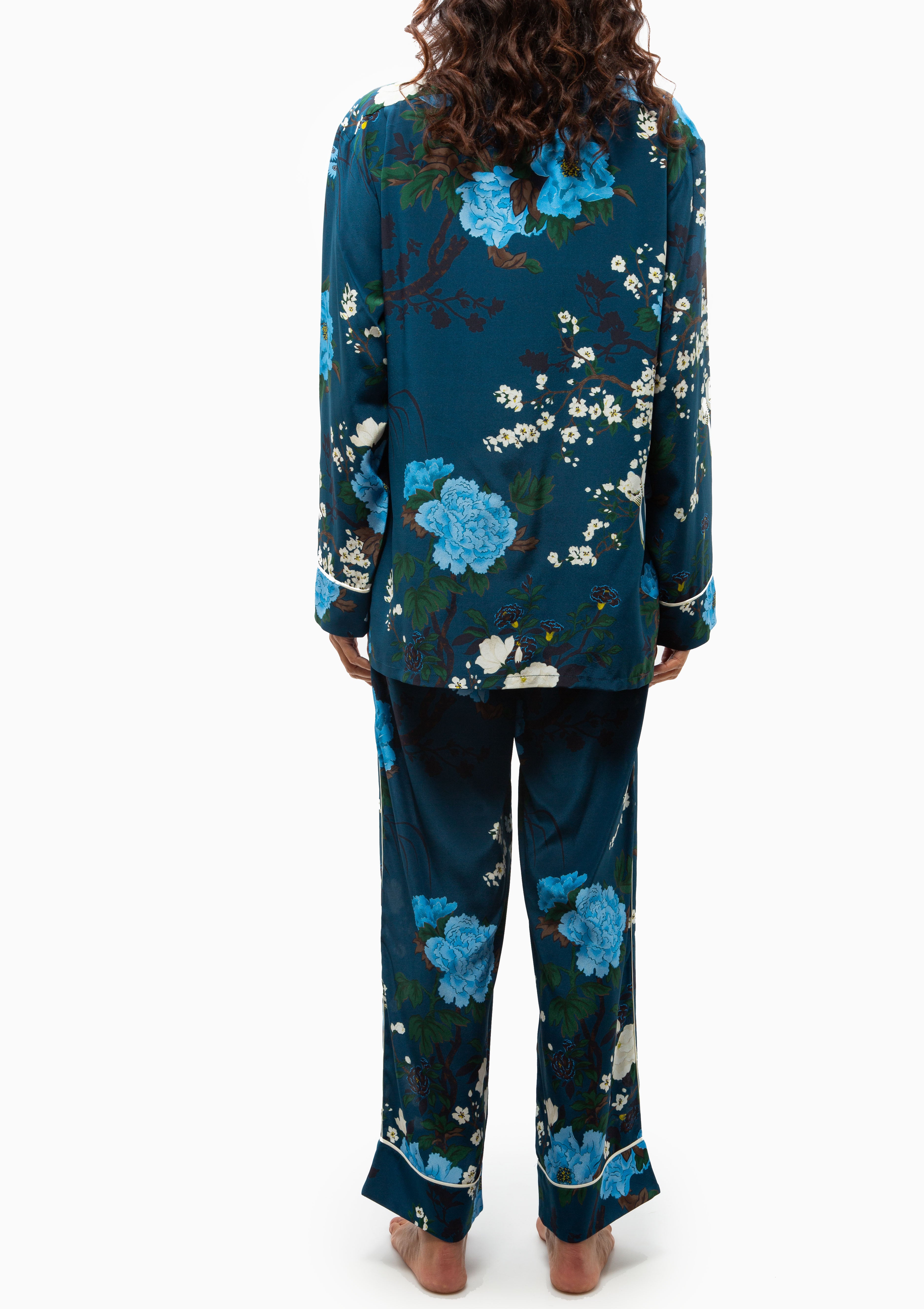 Yves Silk Crepe De Chine Pajamas | Tibatant Blue Floral