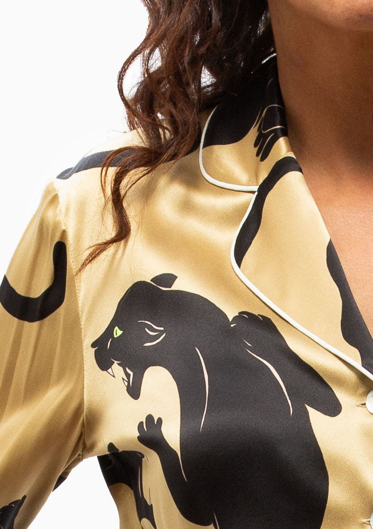 Lila Silk Satin Pajamas | Perriand Gold Panther