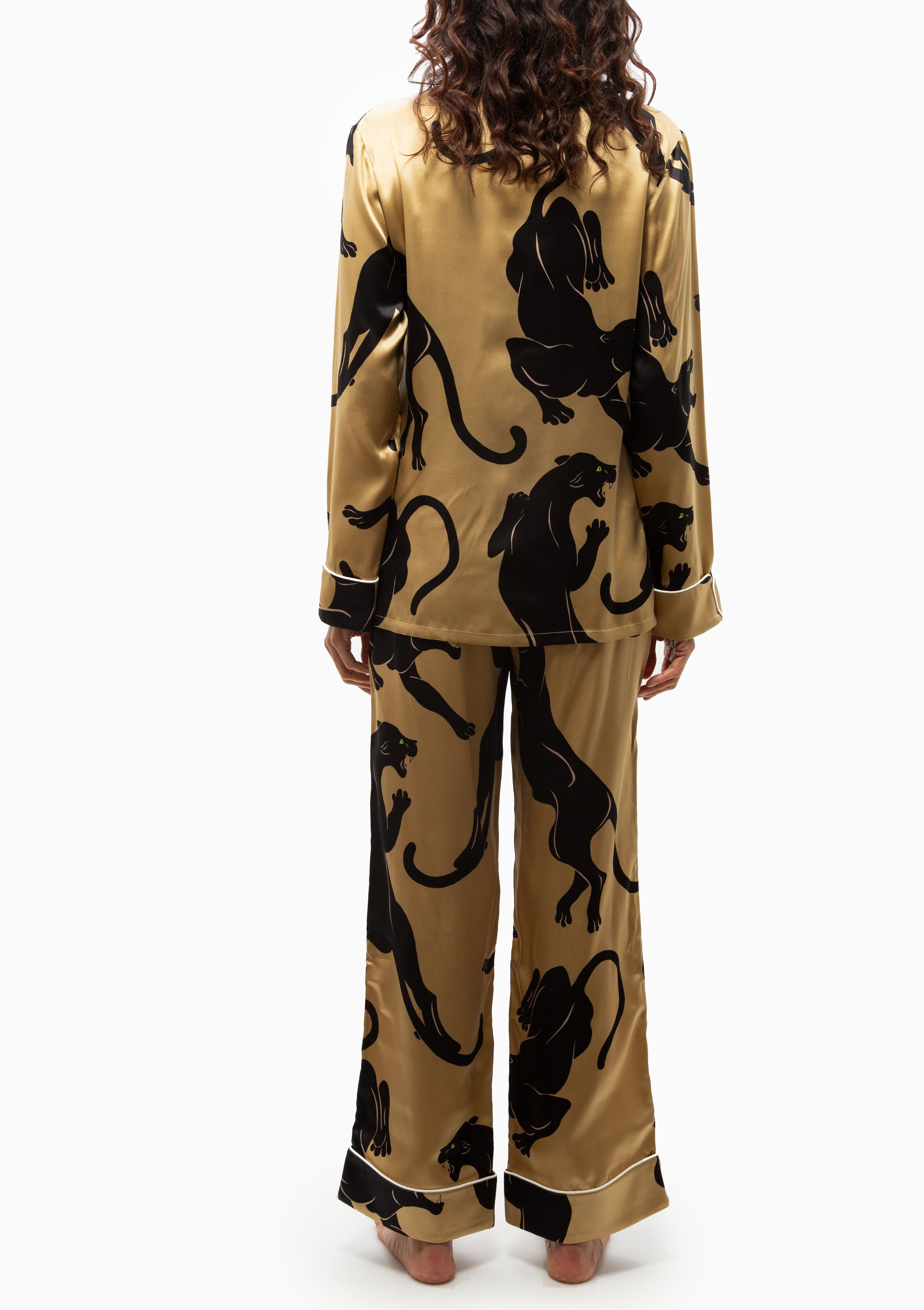 Lila Silk Satin Pajamas | Perriand Gold Panther