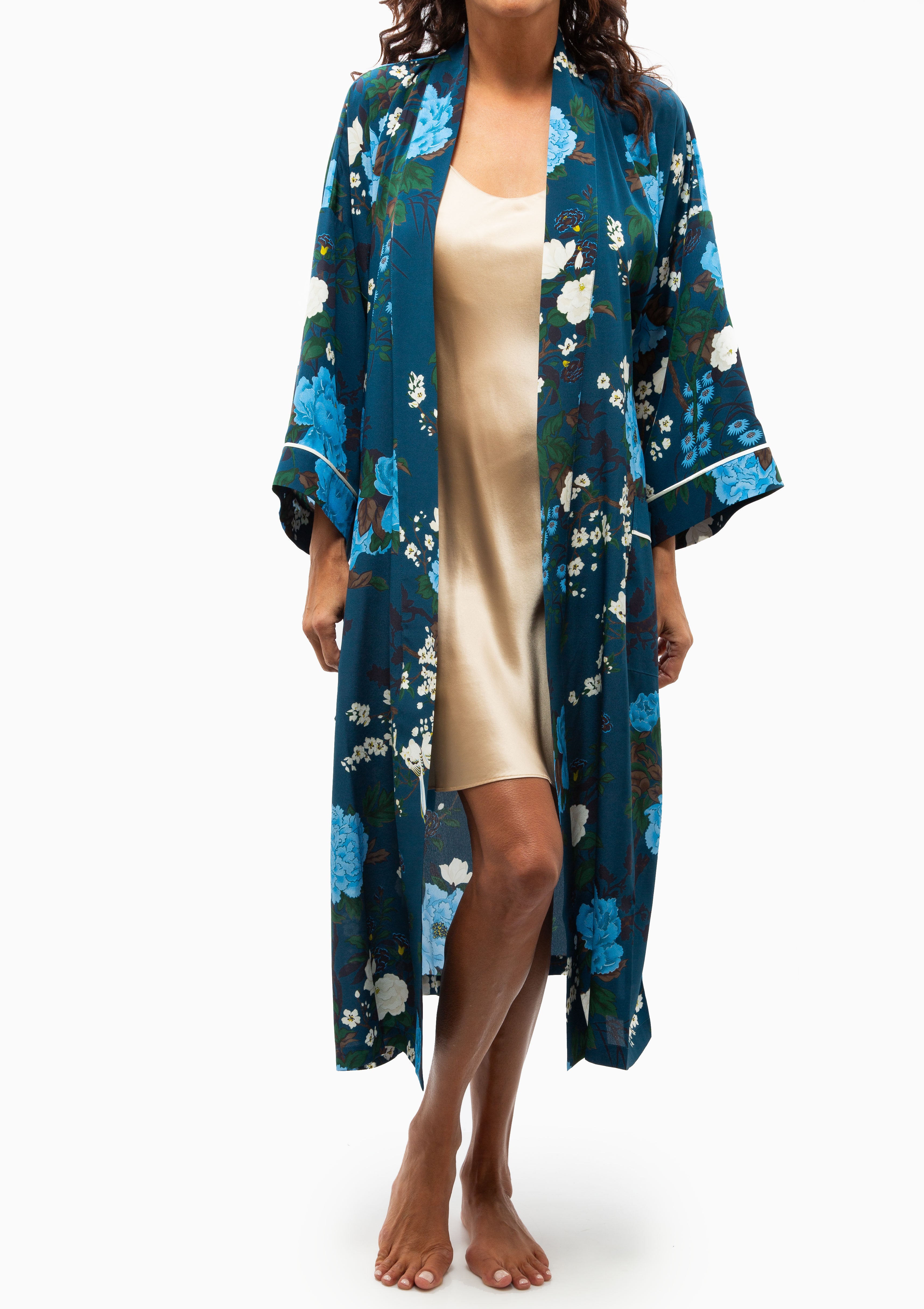 Sabine Crepe De Chine Robe | Tibatant Blue Floral