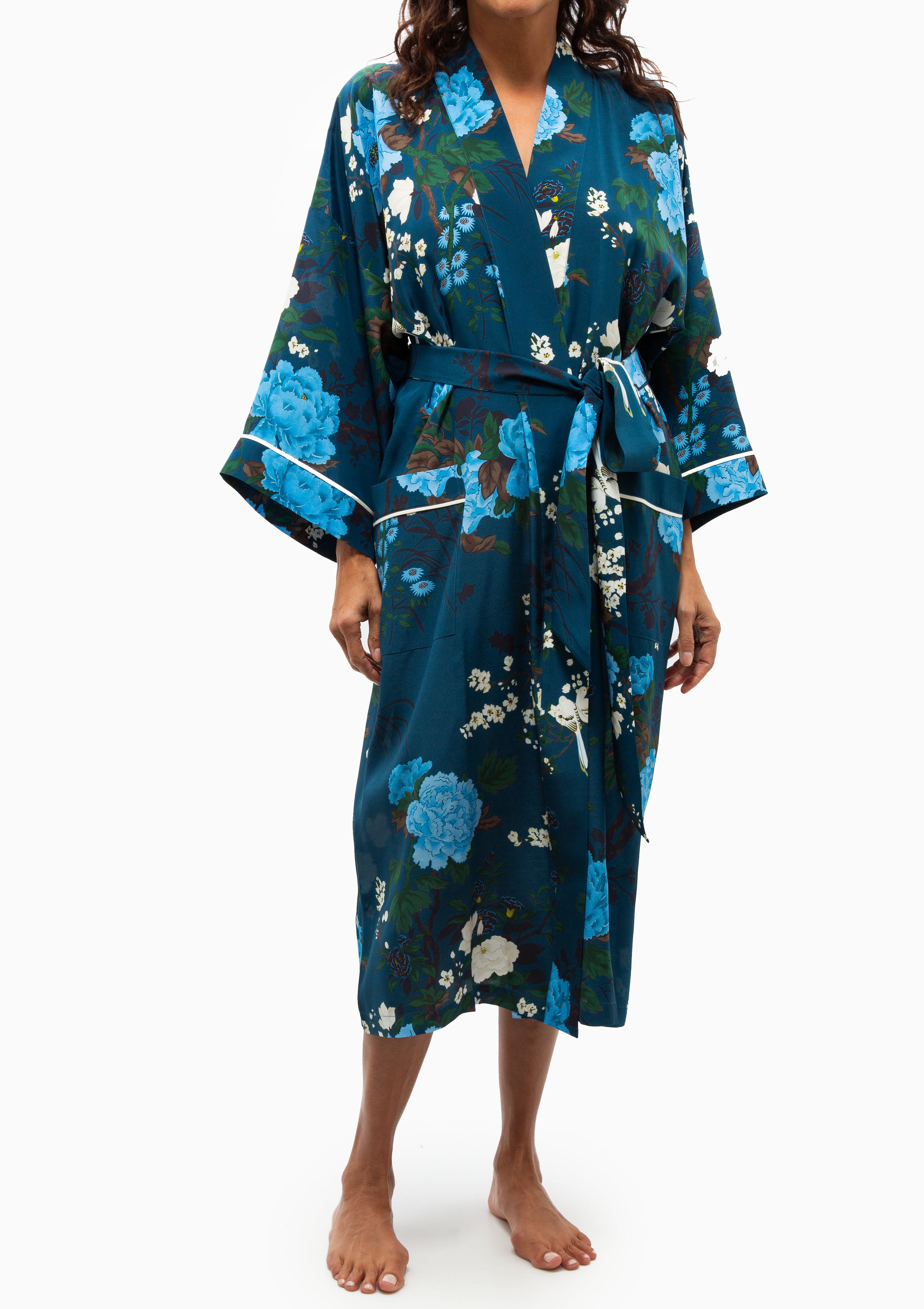 Sabine Crepe De Chine Robe | Tibatant Blue Floral