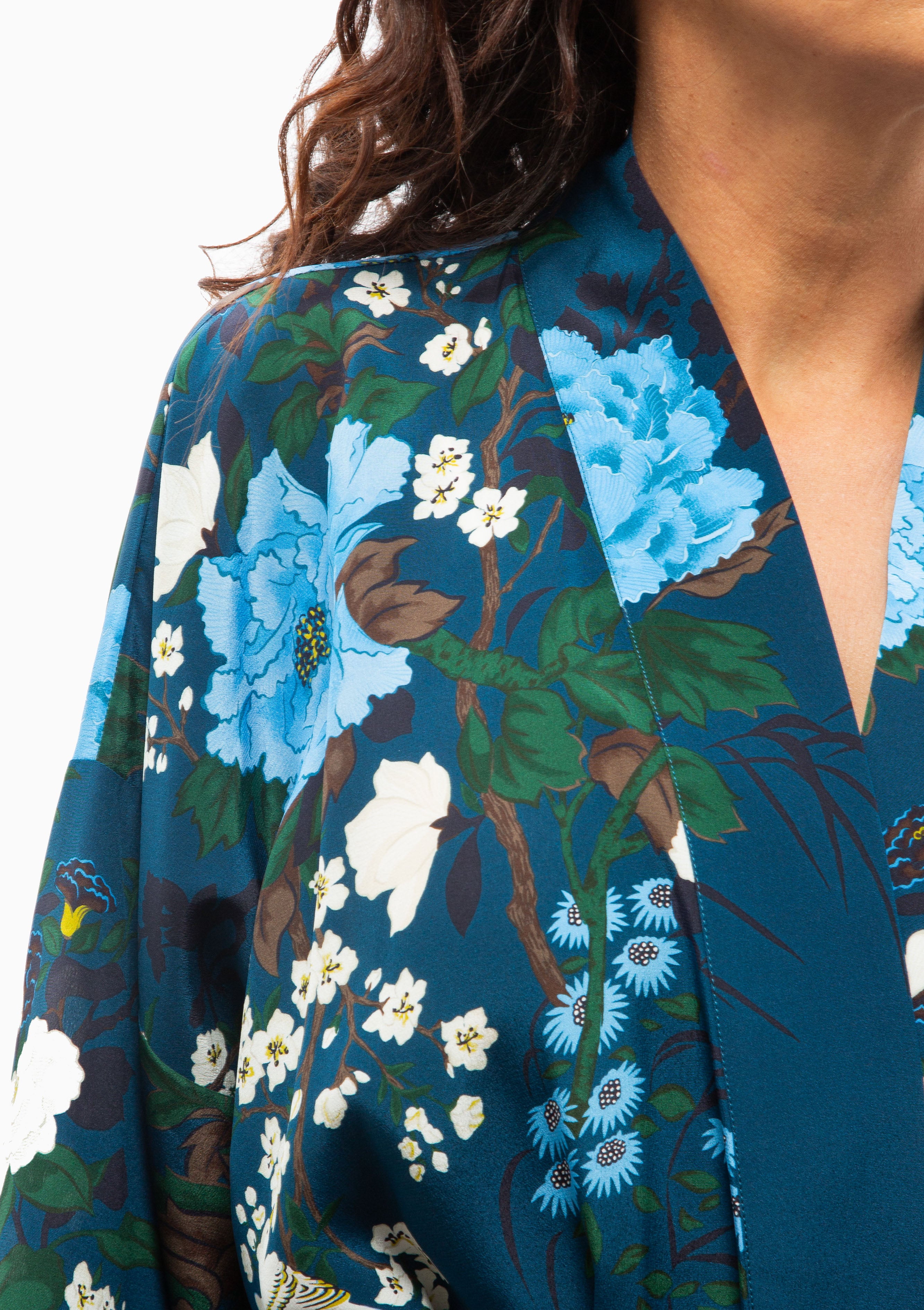 Sabine Crepe De Chine Robe | Tibatant Blue Floral