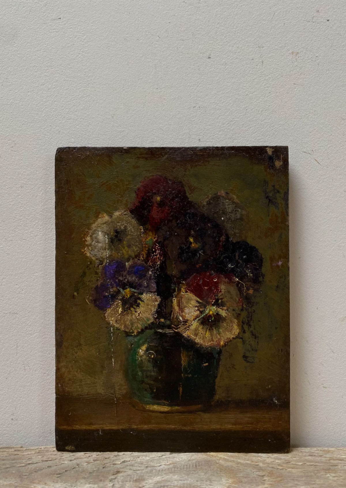 Original Small Antique Violets Oil Painting