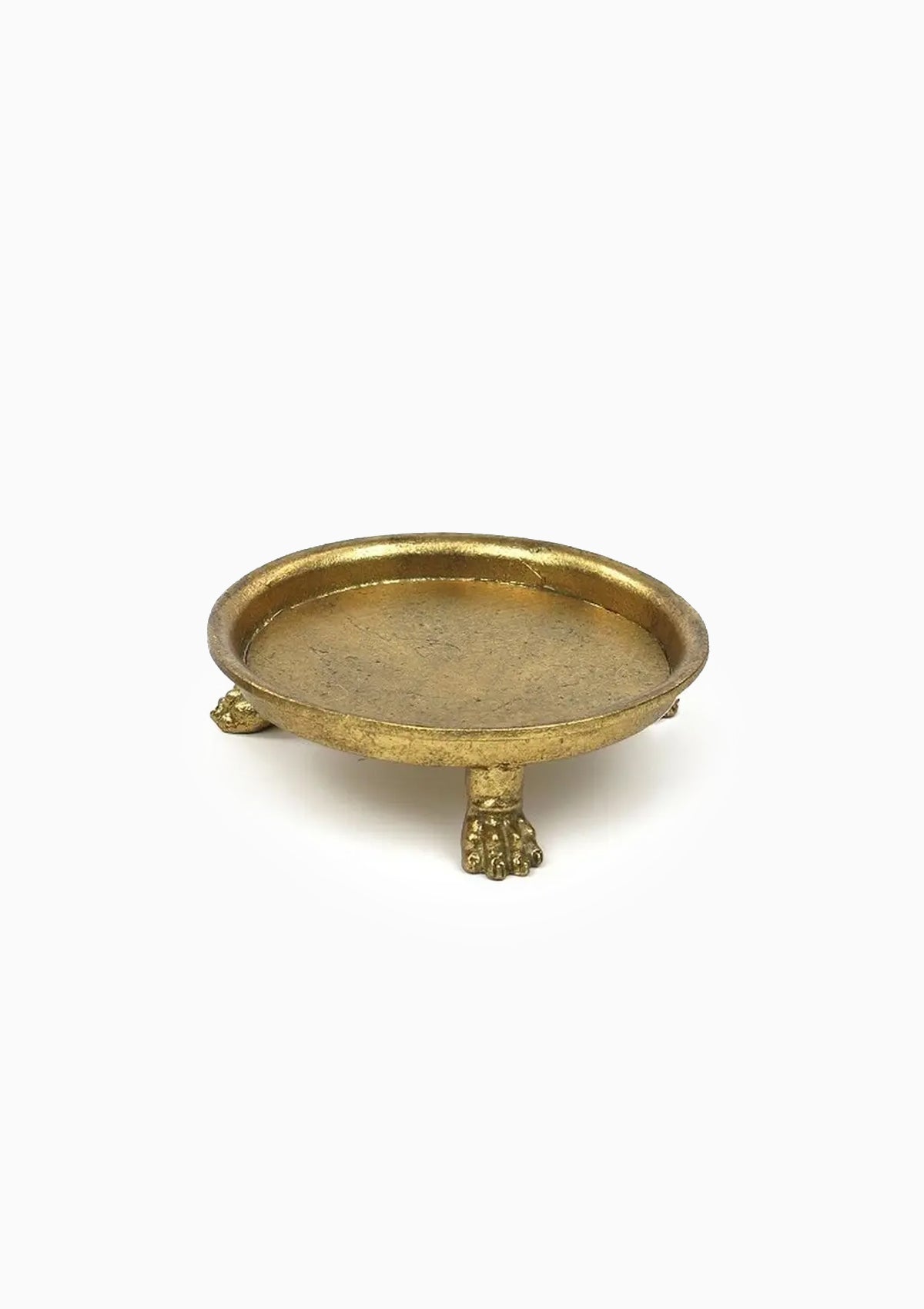 Pewter Round Claw Foot Dish With Gold Leaf