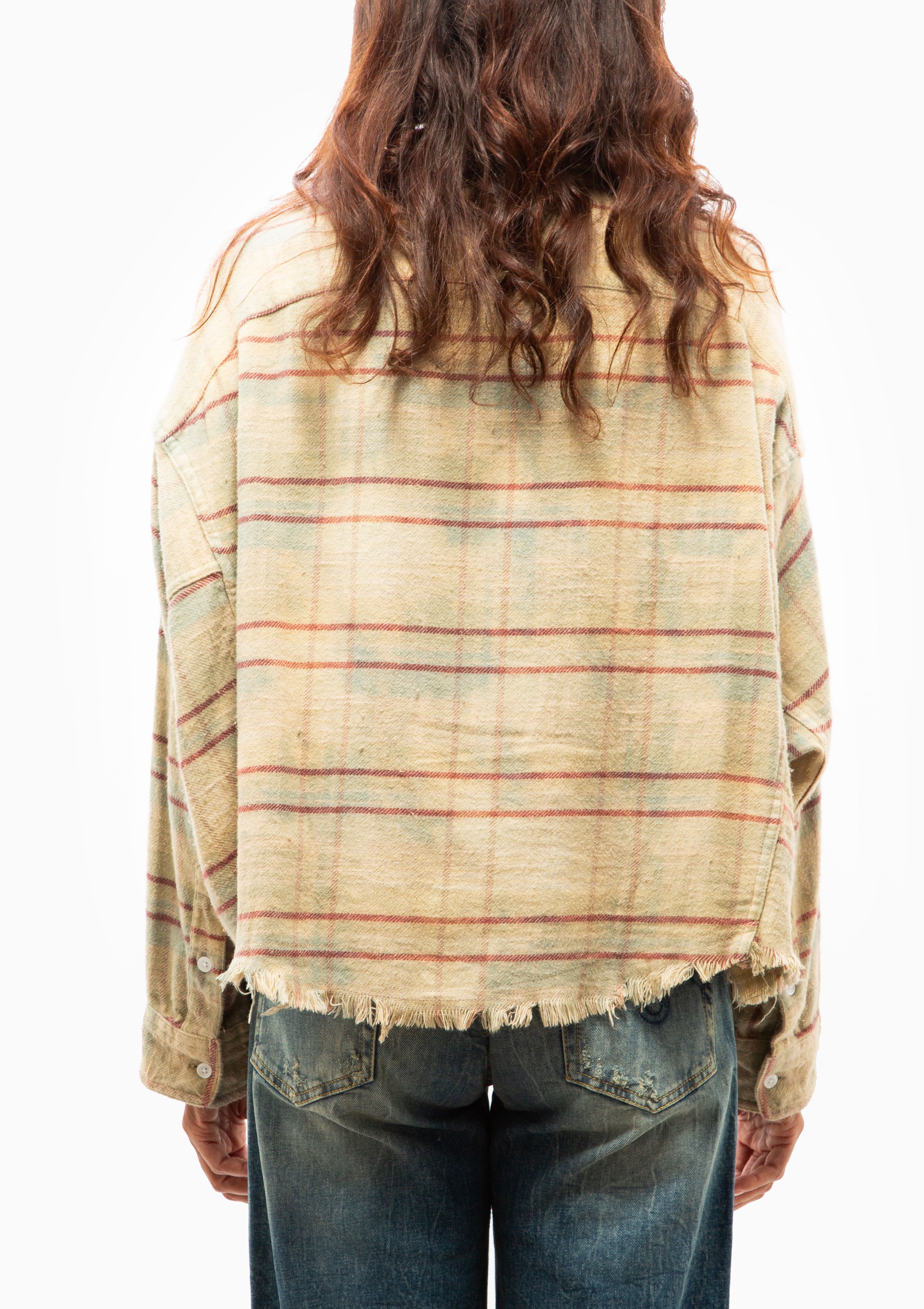 Cropped Work Shirt | Bleached Light Blue Plaid