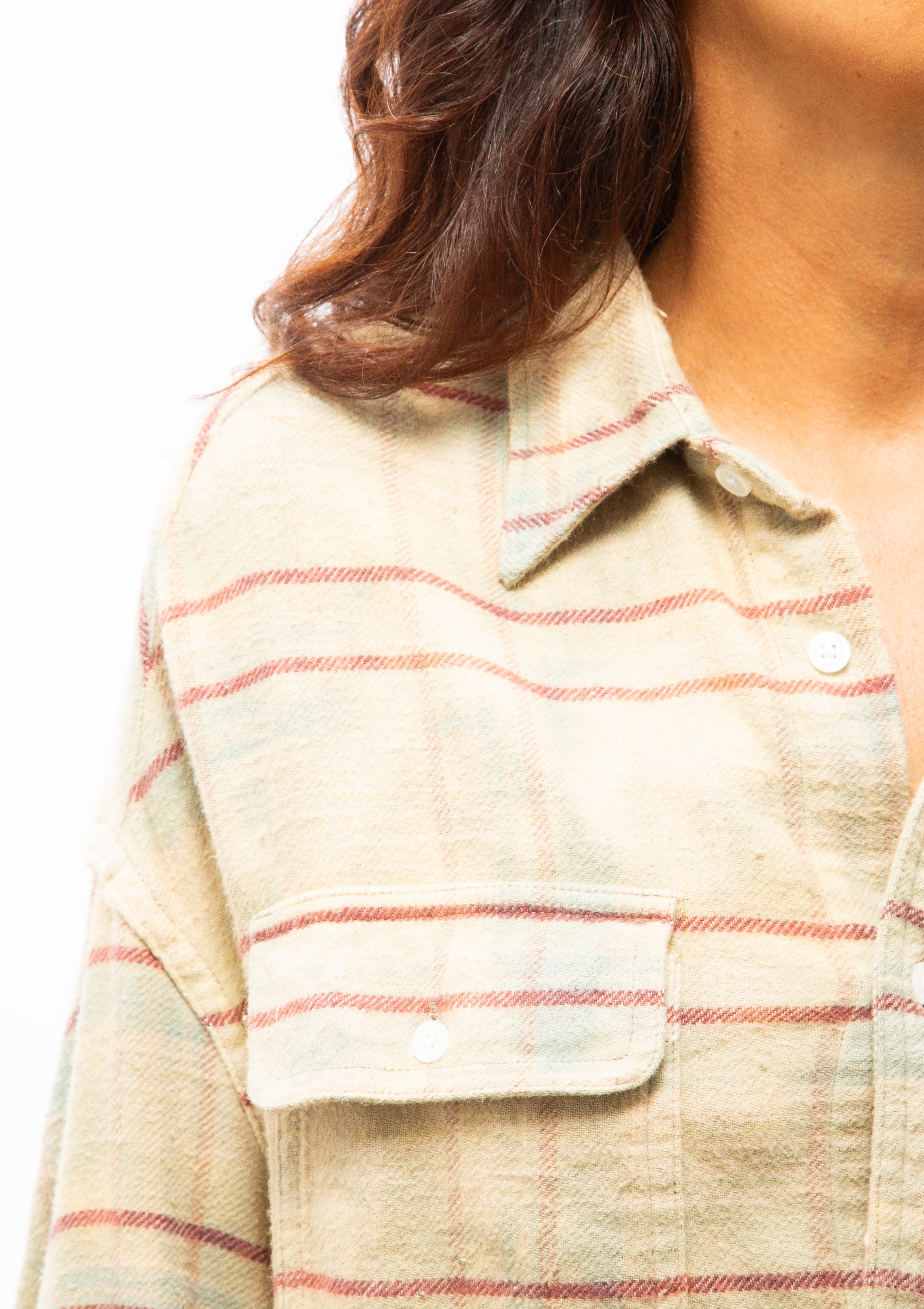 Cropped Work Shirt | Bleached Light Blue Plaid