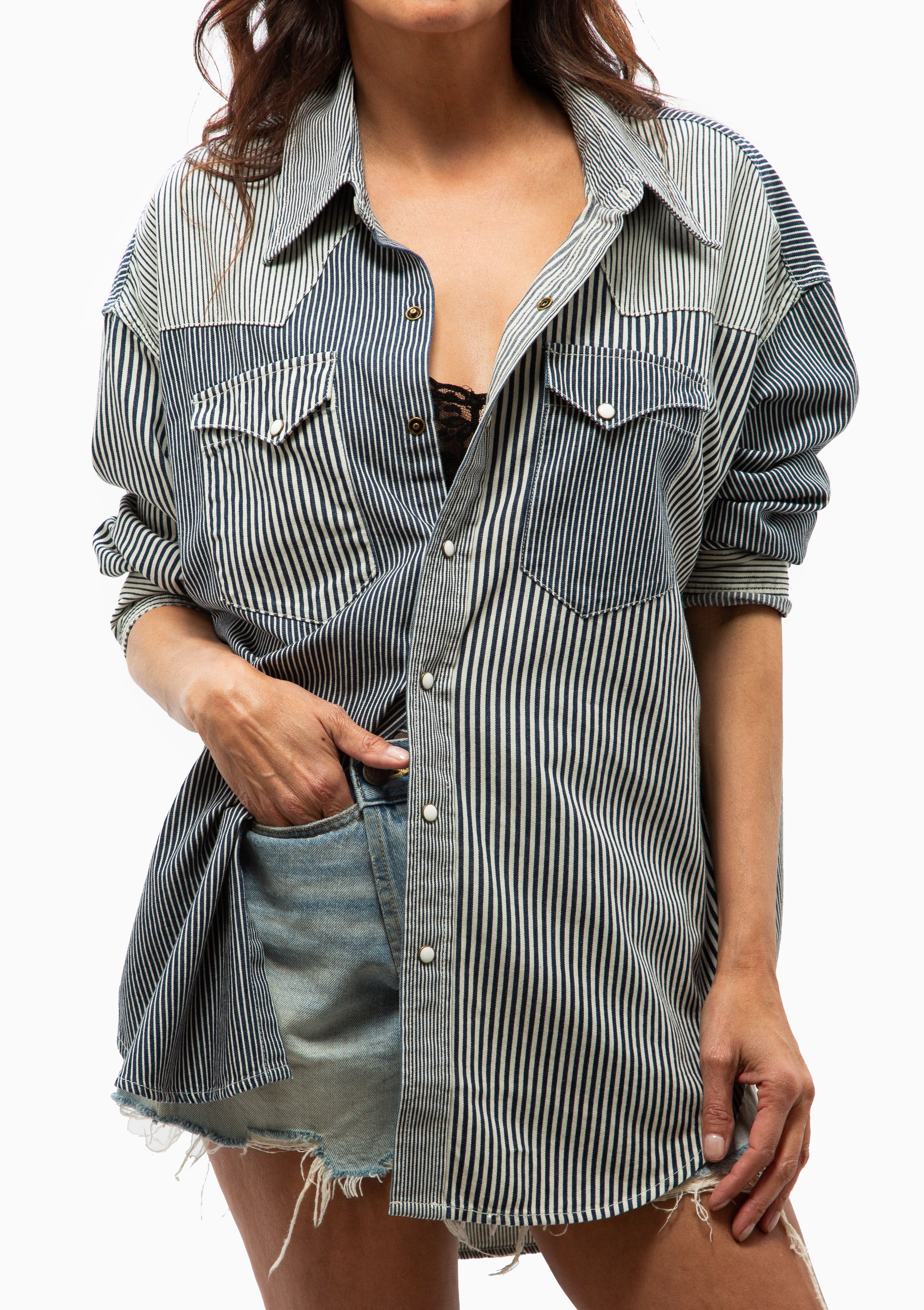 Oversized Cowboy Shirt | Multi Stripe Railroad