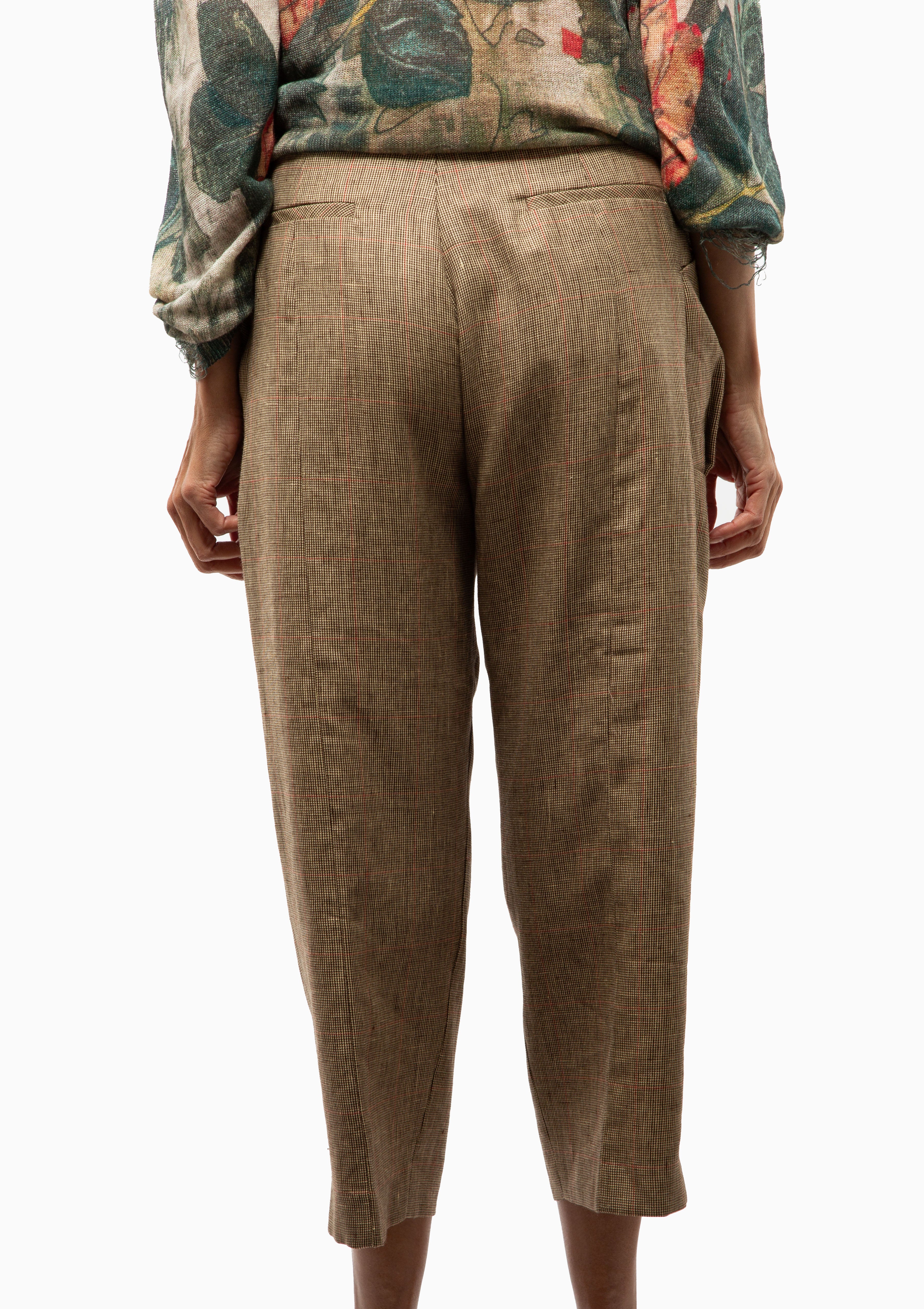 Pleated Pocket Trouser | Brown Windowpane Plaid