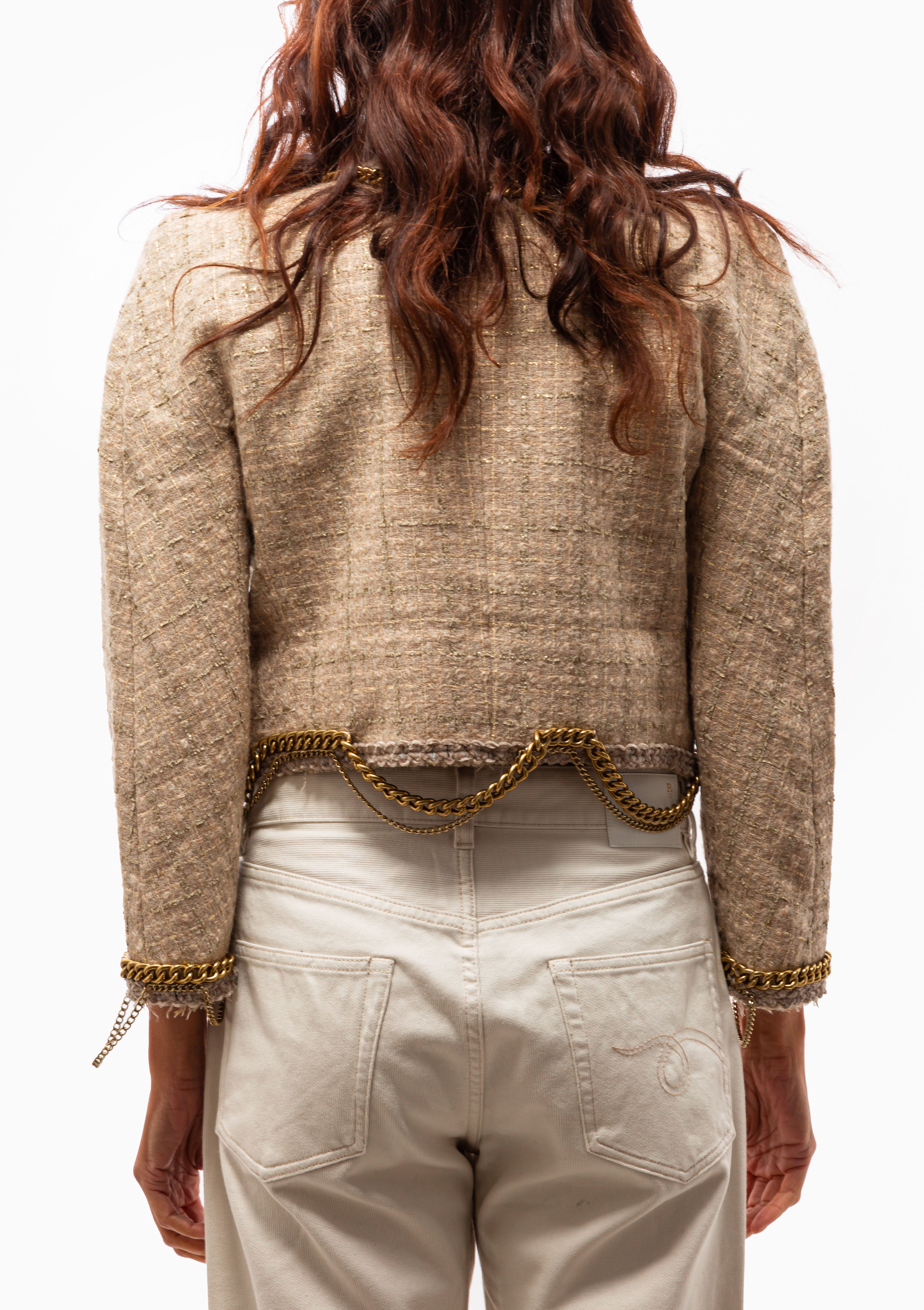 Square Shoulder Tweed Jacket | Beige