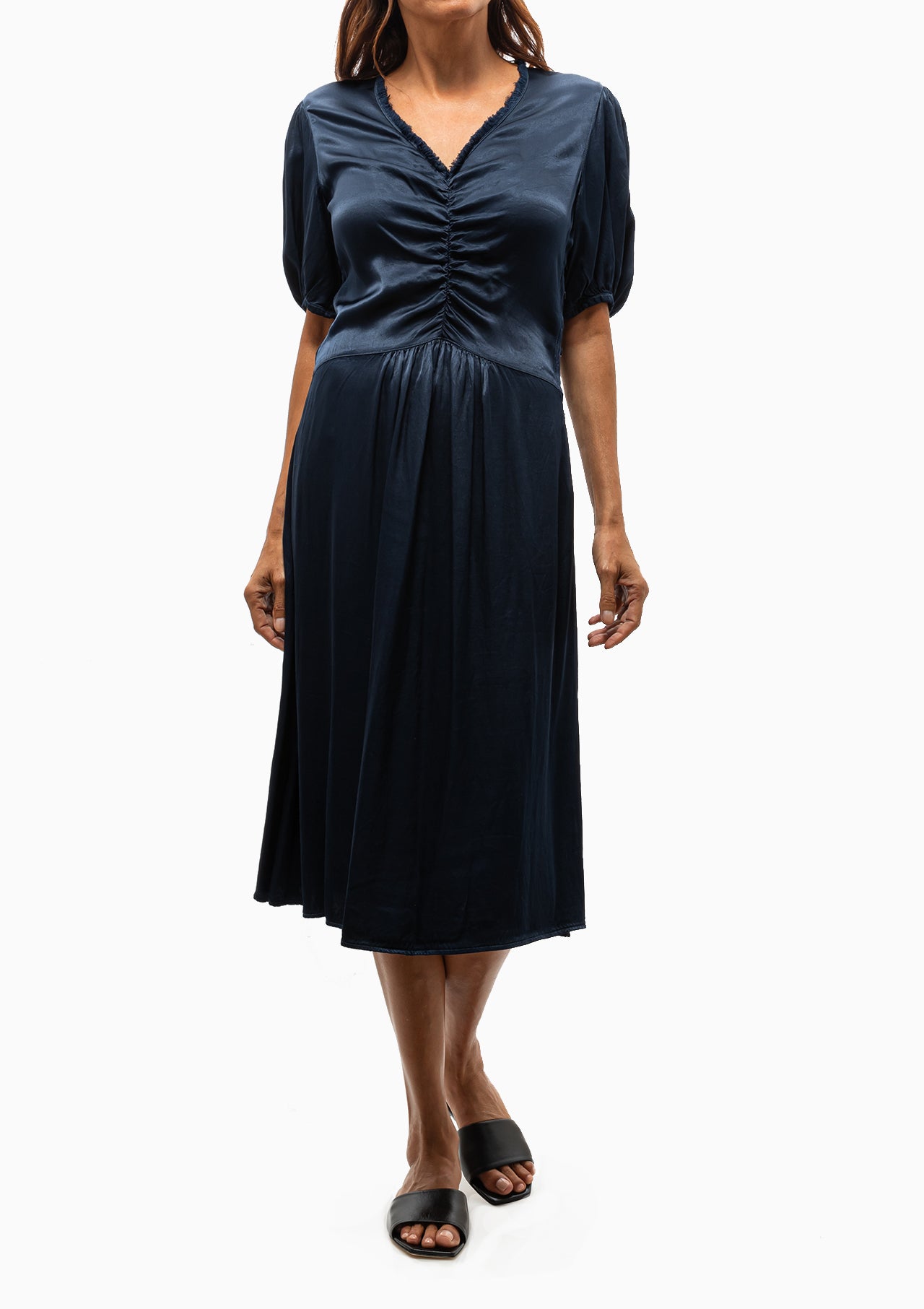 Matte & Pebble Satin Lagos Midi Dress | Midnight