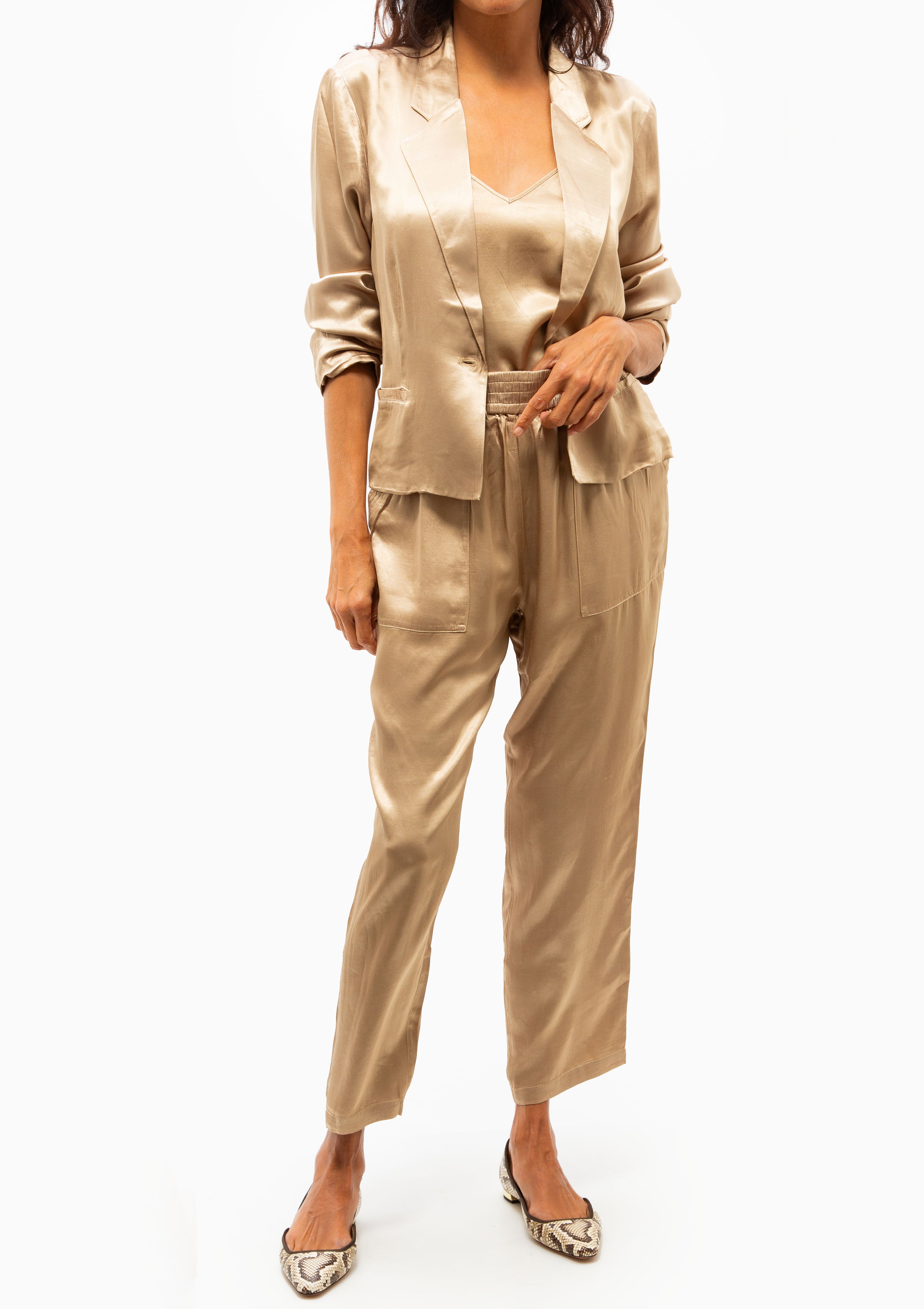 Pebble Satin Trapunto Pant | Sand