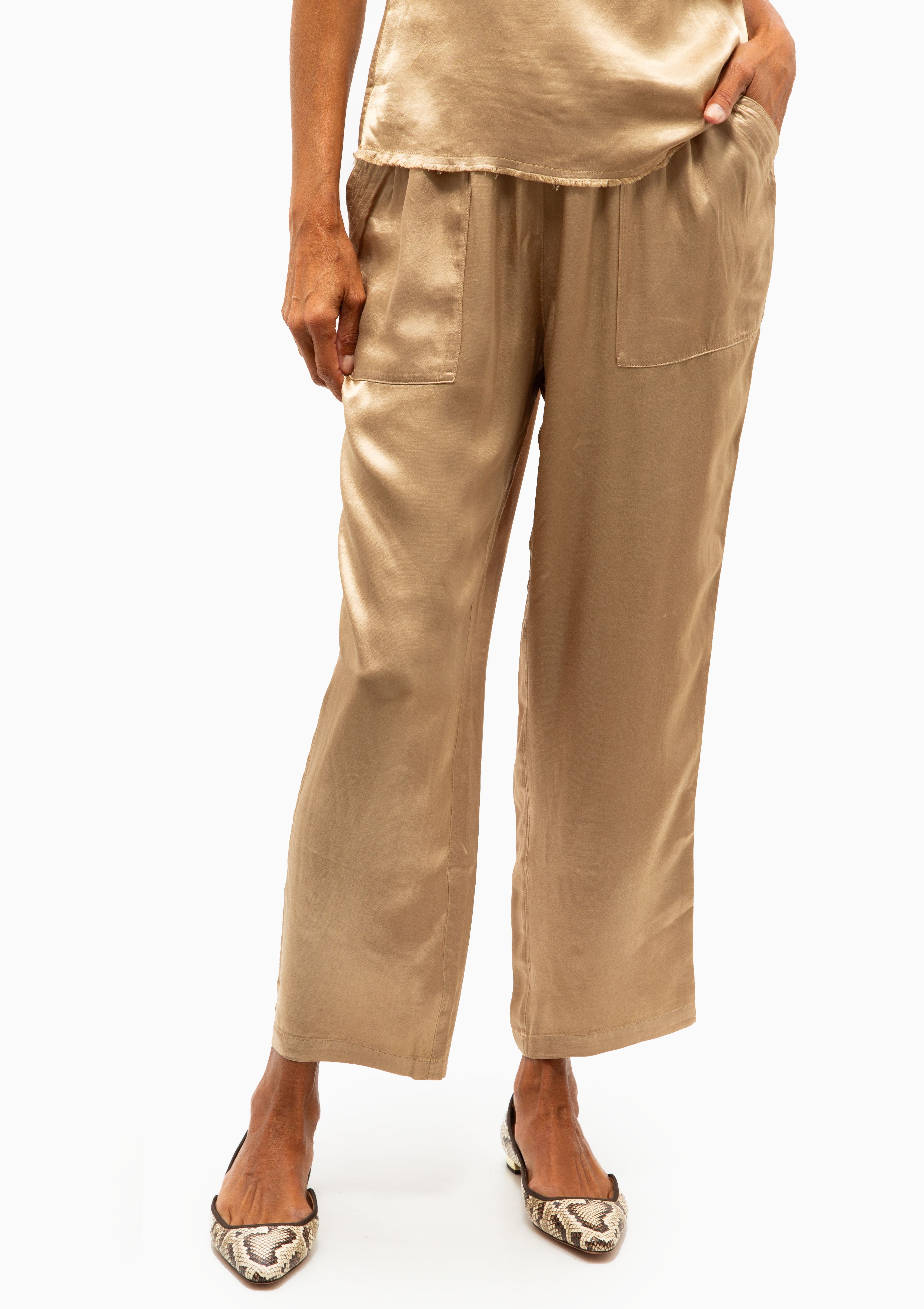 Pebble Satin Trapunto Pant | Sand