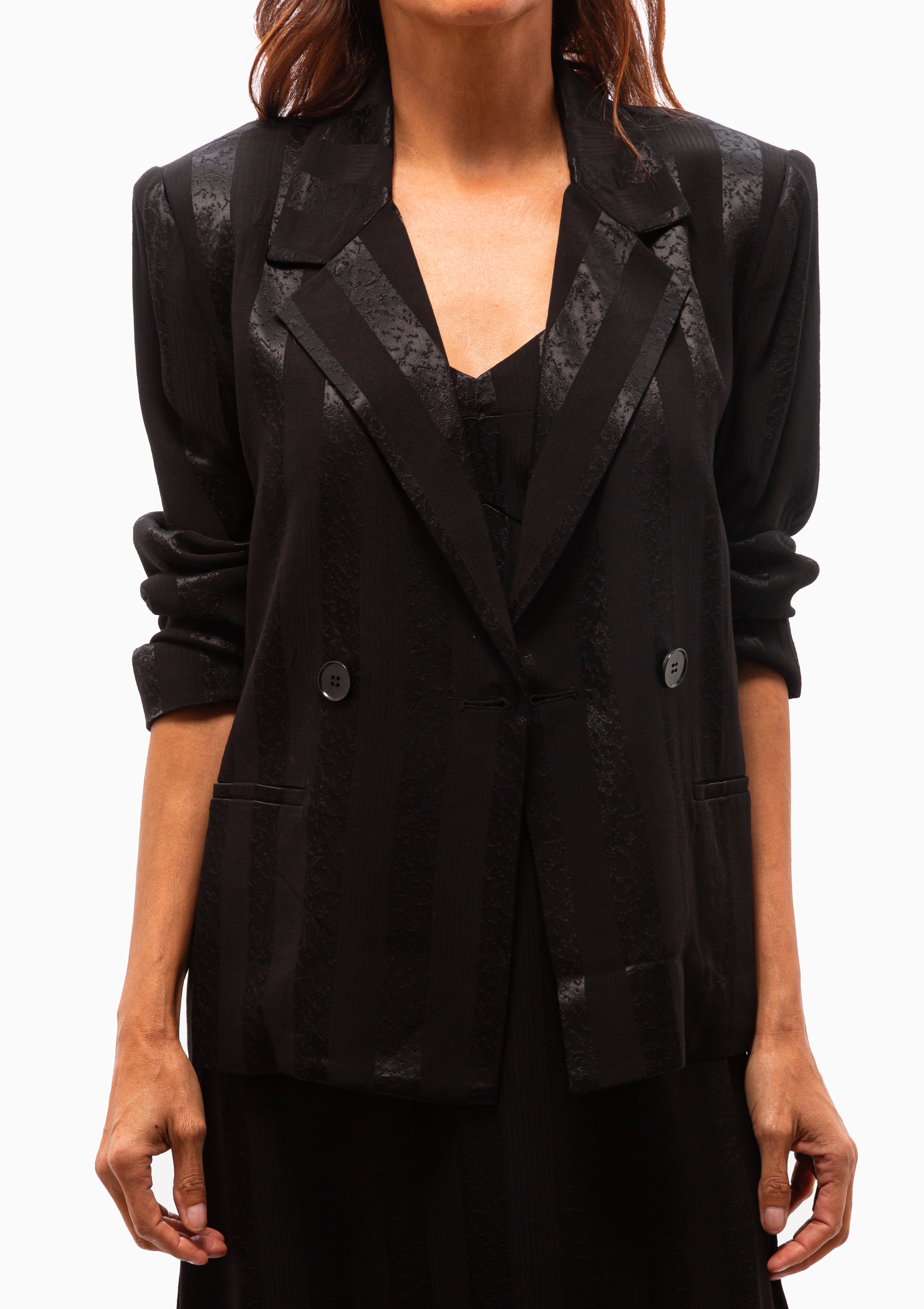 Satin Stripe Mahlia Blazer | Black