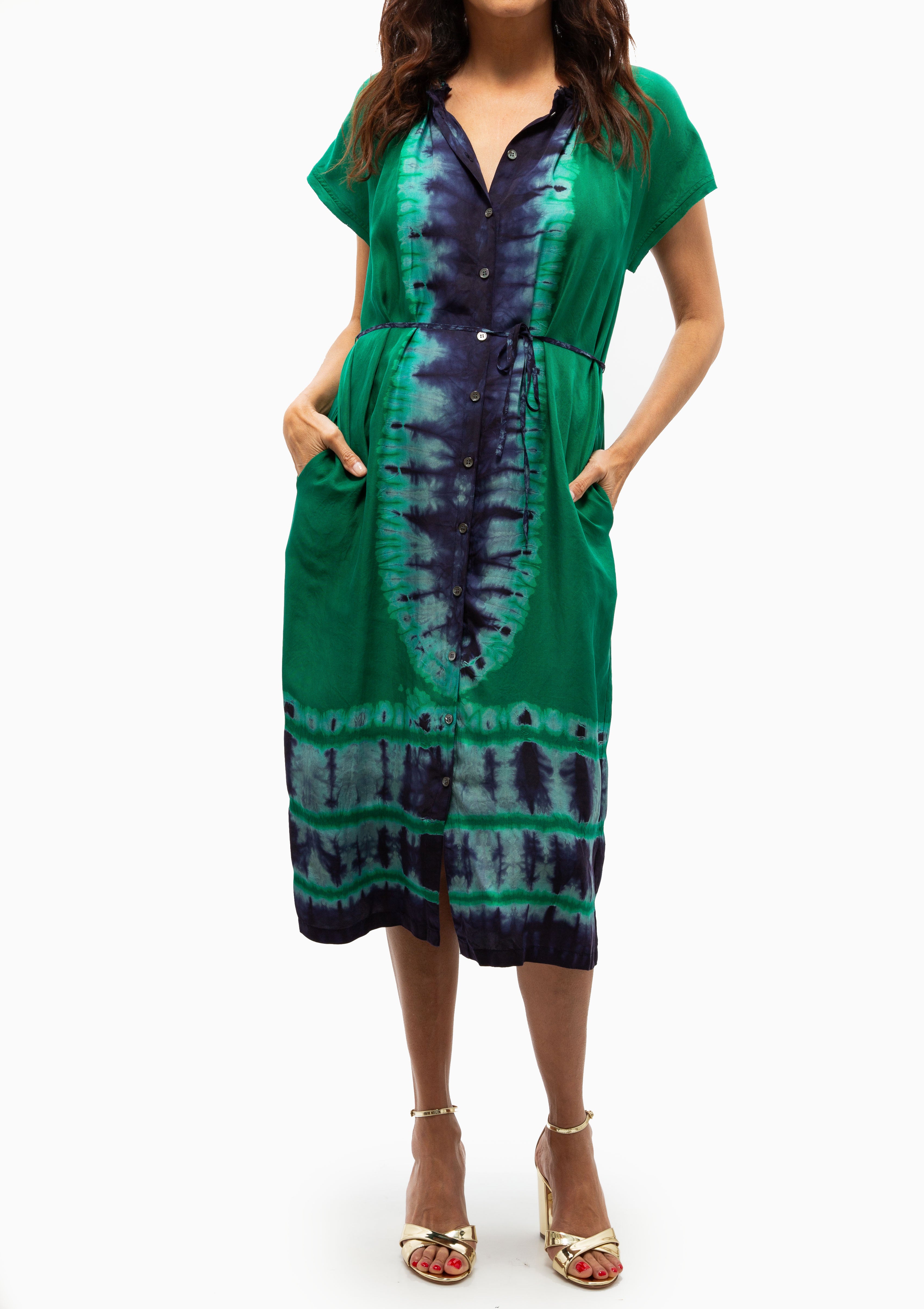 Silk Georgette Marceline Dress | Green Blue Borderline