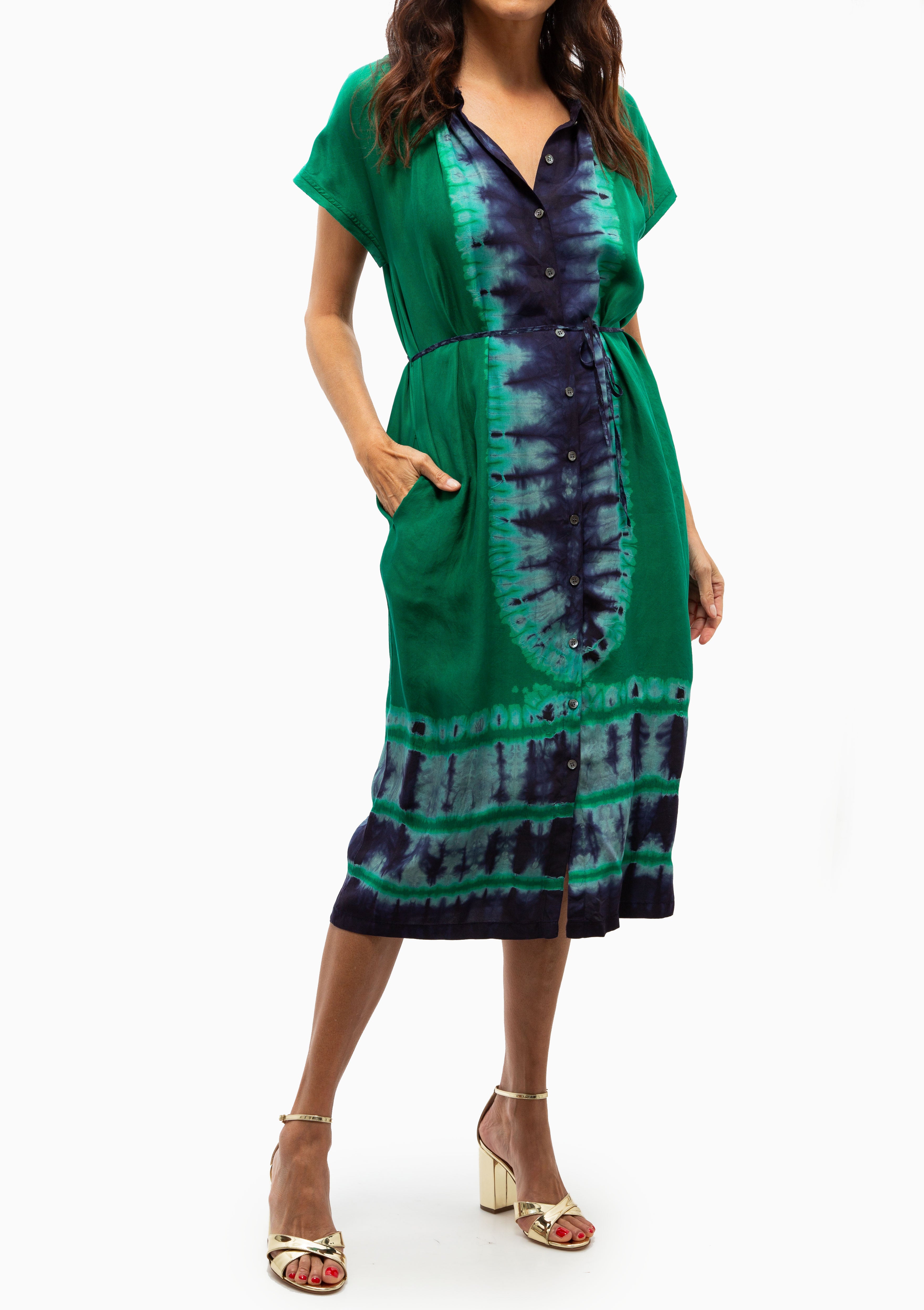 Silk Georgette Marceline Dress | Green Blue Borderline